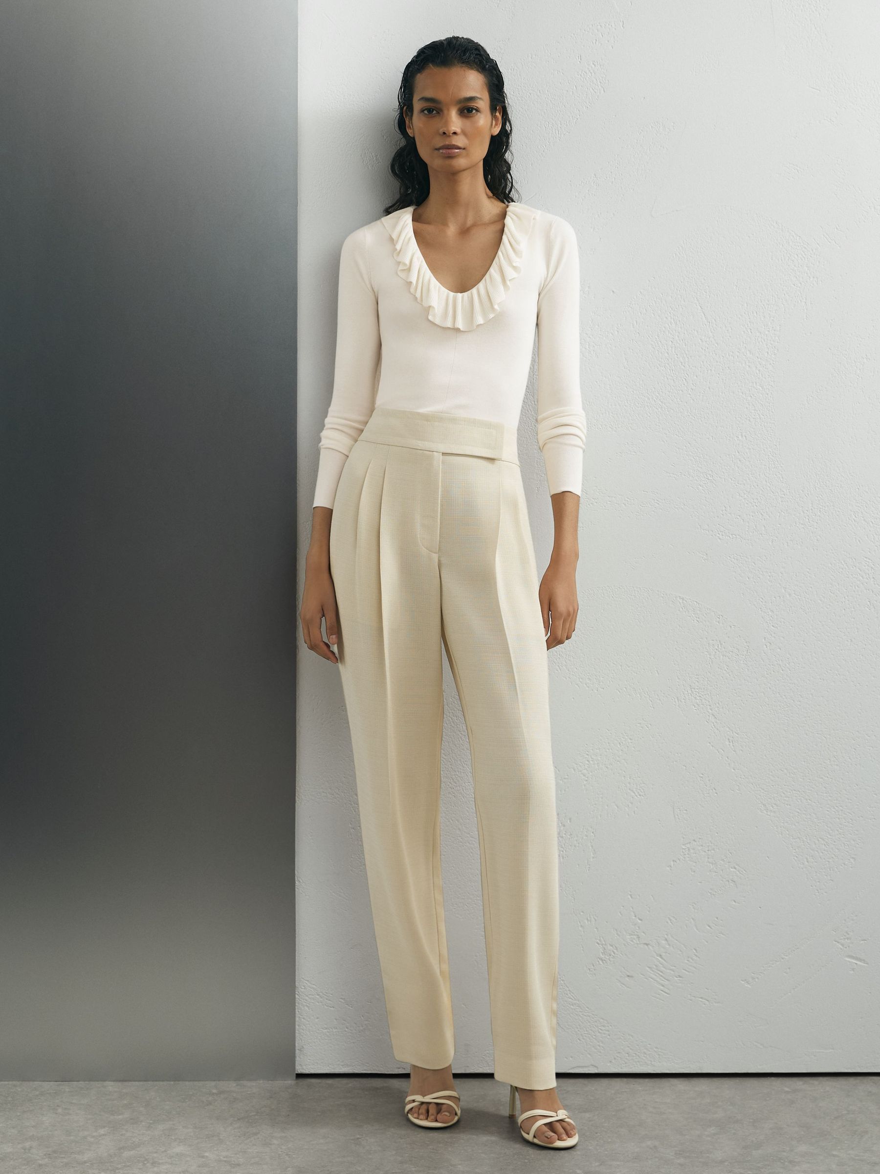 Atelier Silk Blend Ruffle Neck Knitted Off White Top in Off White - image 2