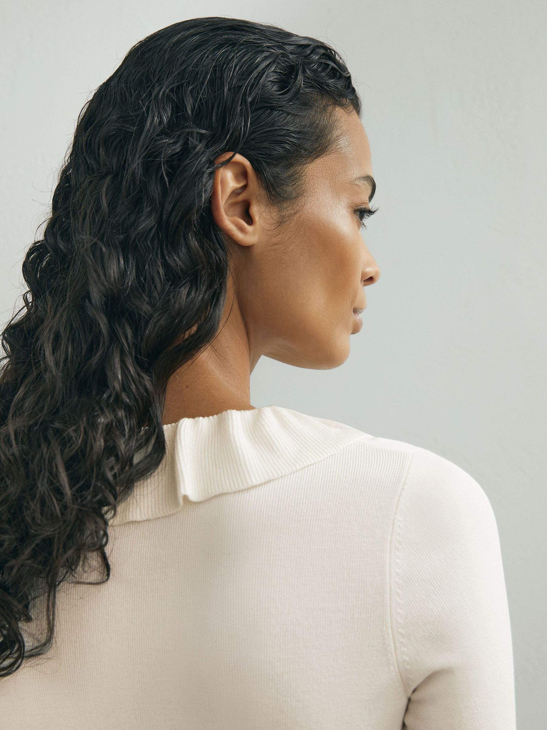 Atelier Silk Blend Ruffle Neck Knitted Off White Top in Off White - Image 5 of 6