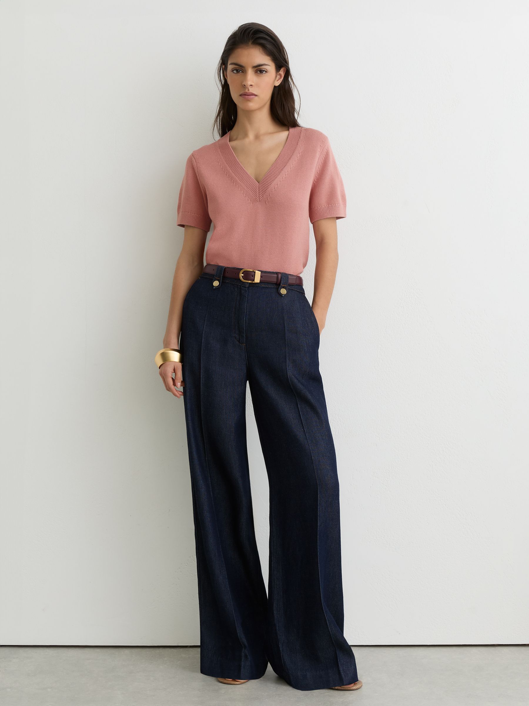 Cotton-Wool Knit V-Neck Top in Pink - Image 3 of 6