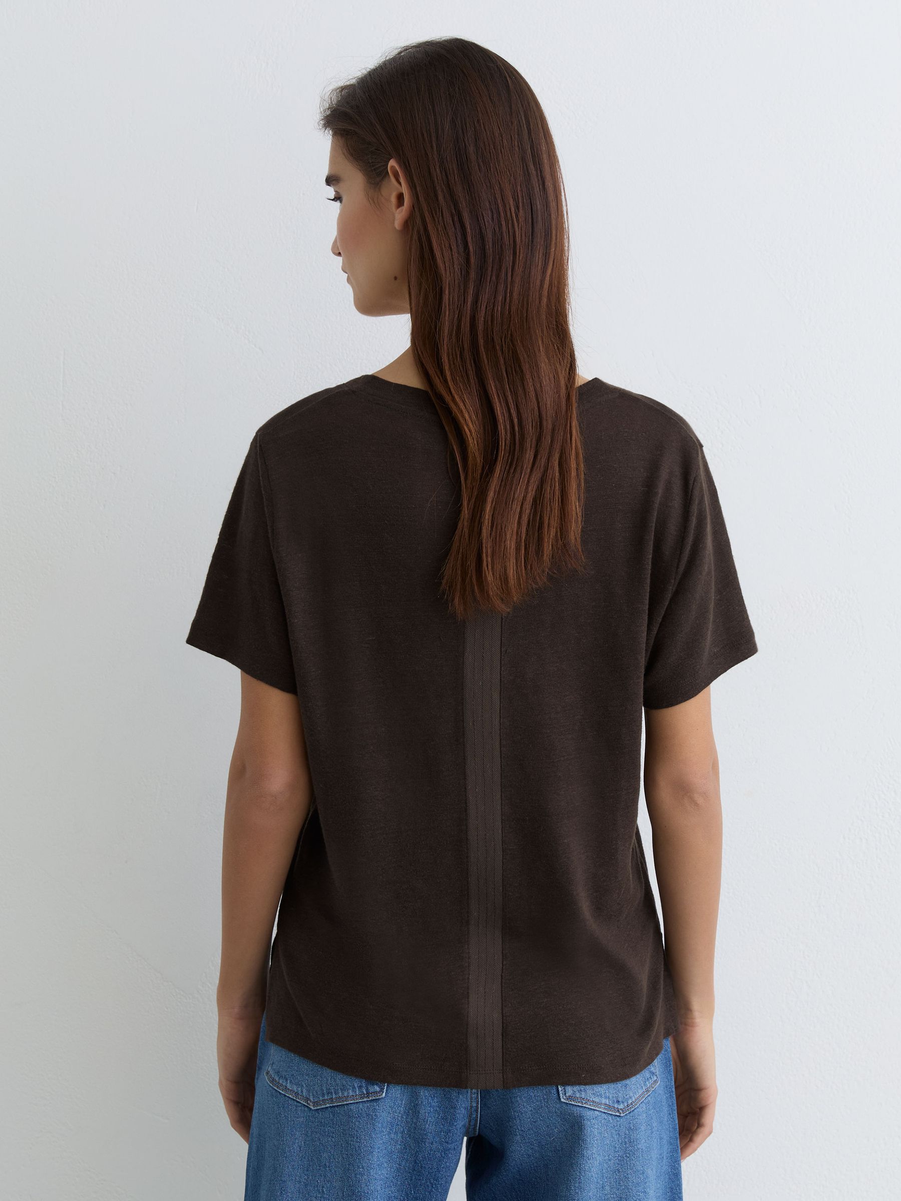 Linen V-Neck T-Shirt in Chocolate Brown - image 3
