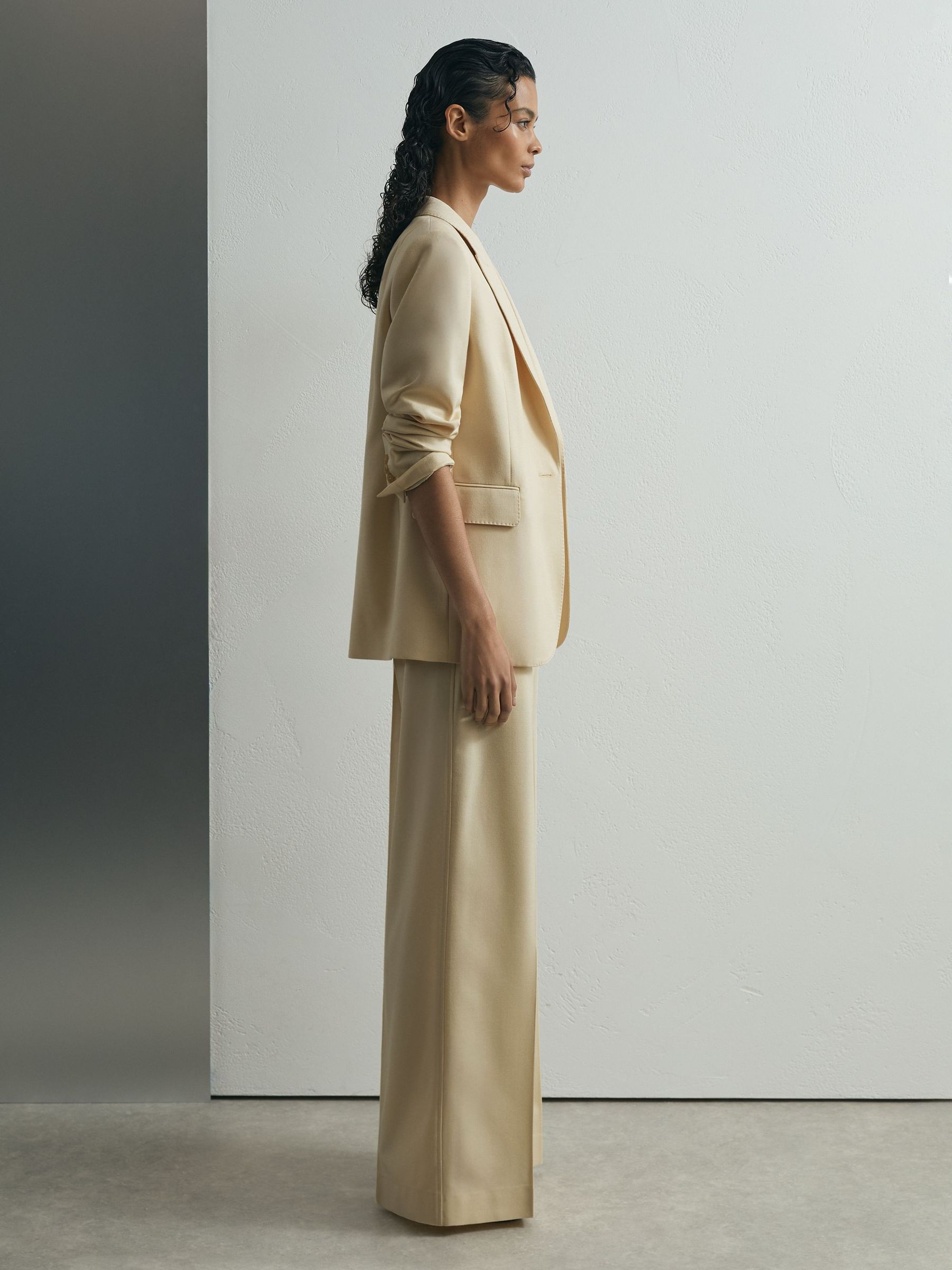 Atelier Cream Silk-Wool Wide-Leg Suit Trousers in Cream - Image 1 of 6