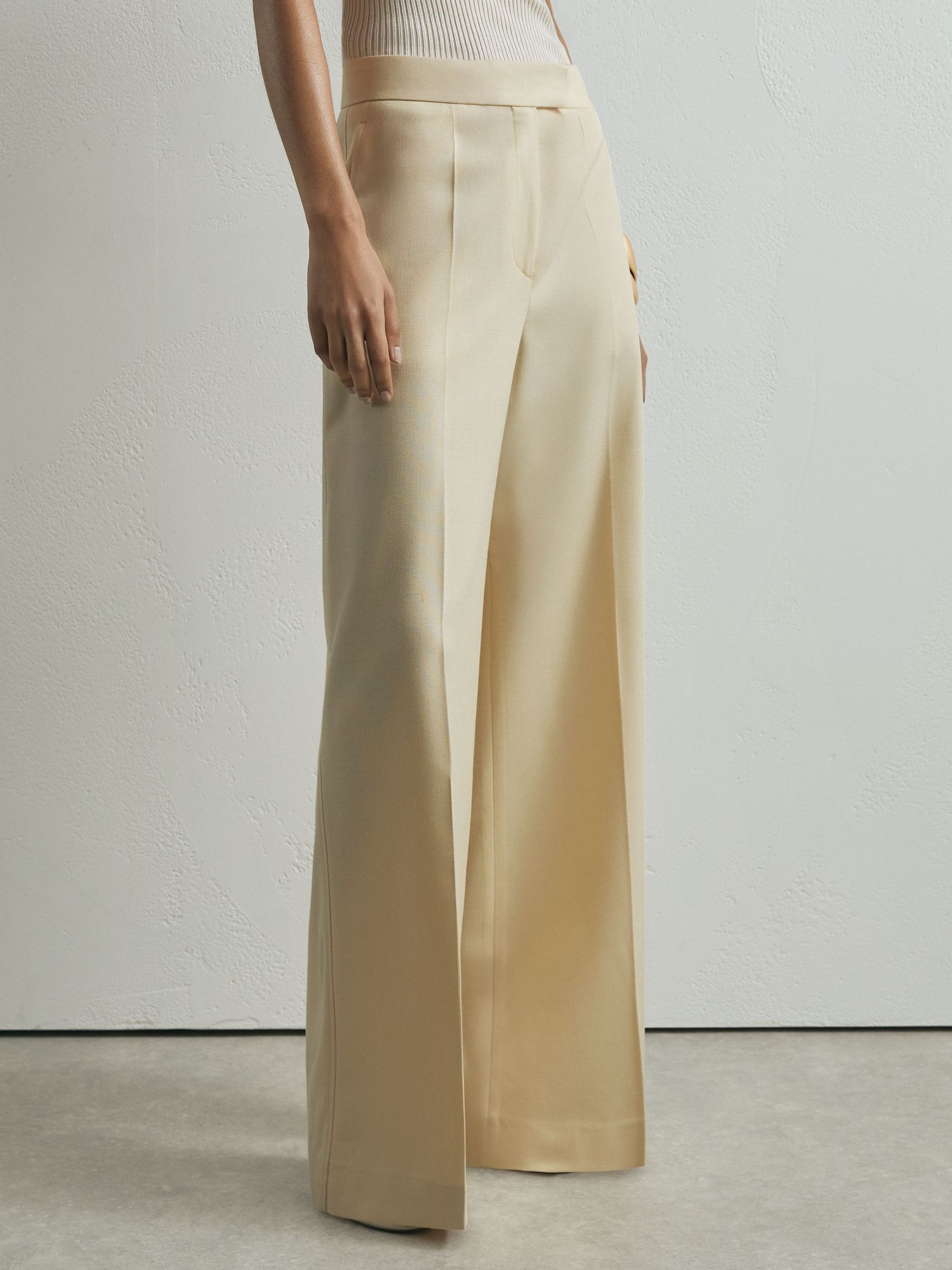 Atelier Cream Silk-Wool Wide-Leg Suit Trousers in Cream - Image 4 of 6