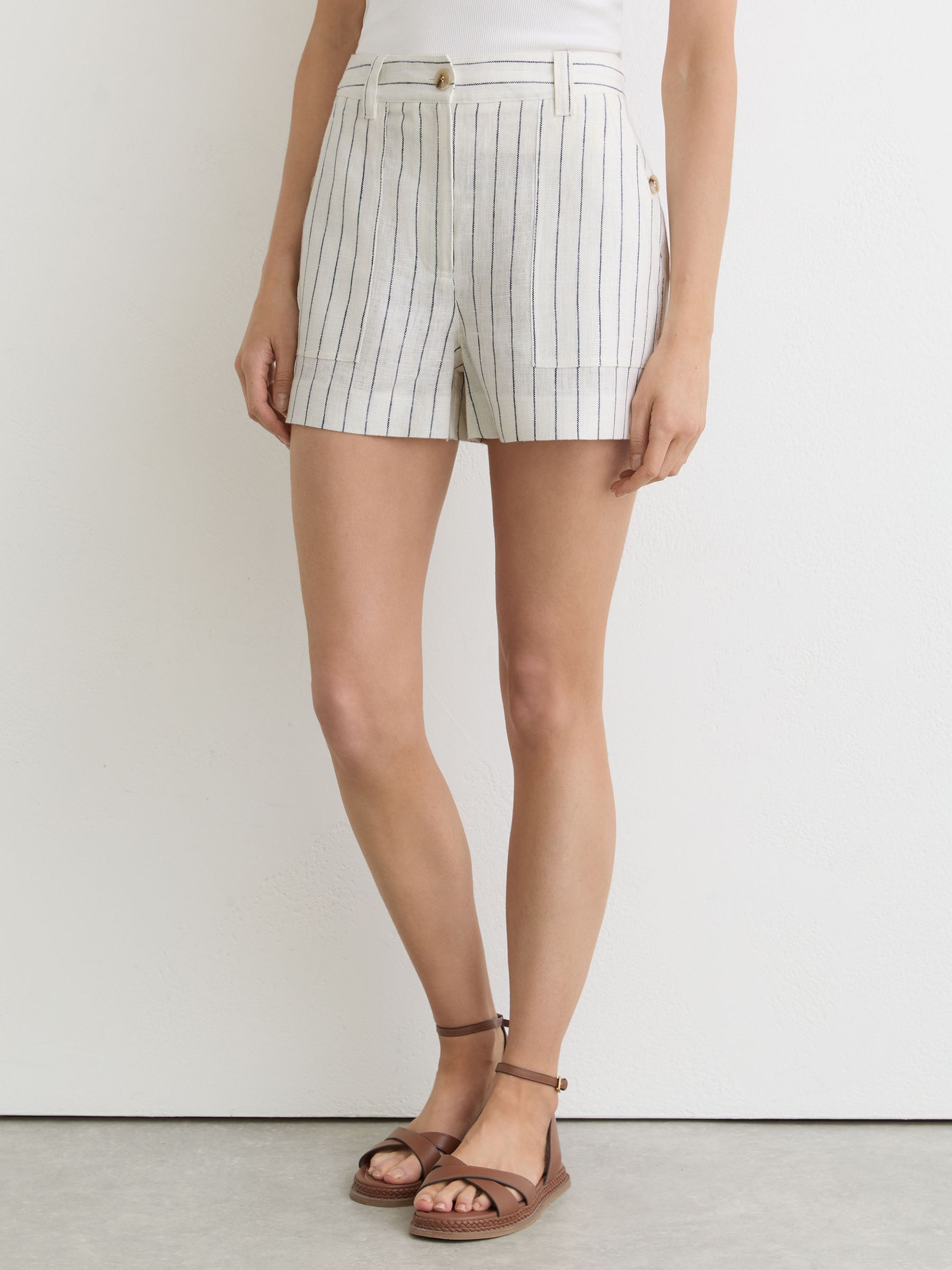 Linen Chambray Shorts in White/Navy - image 5
