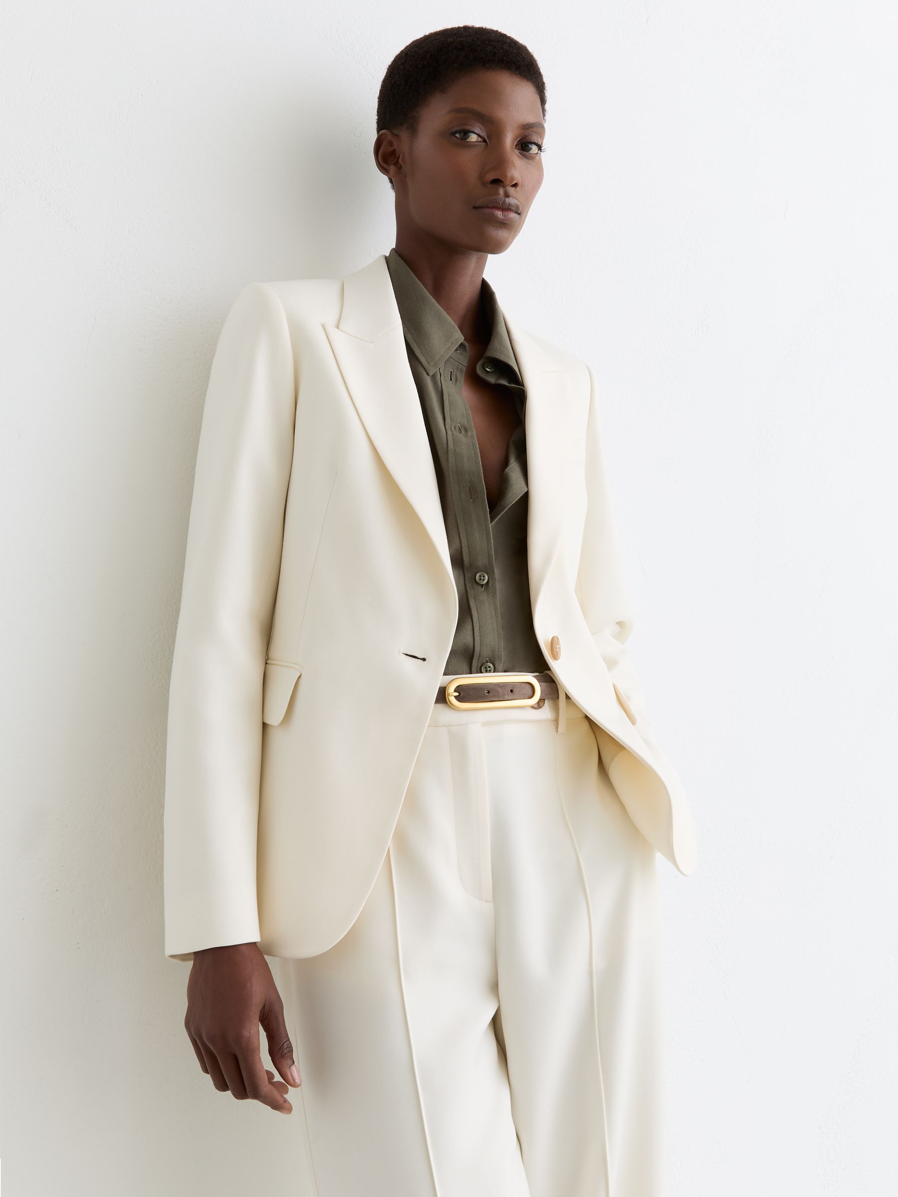 Petite Single-Breasted Tailored Blazer in Cream - Image 1 of 9