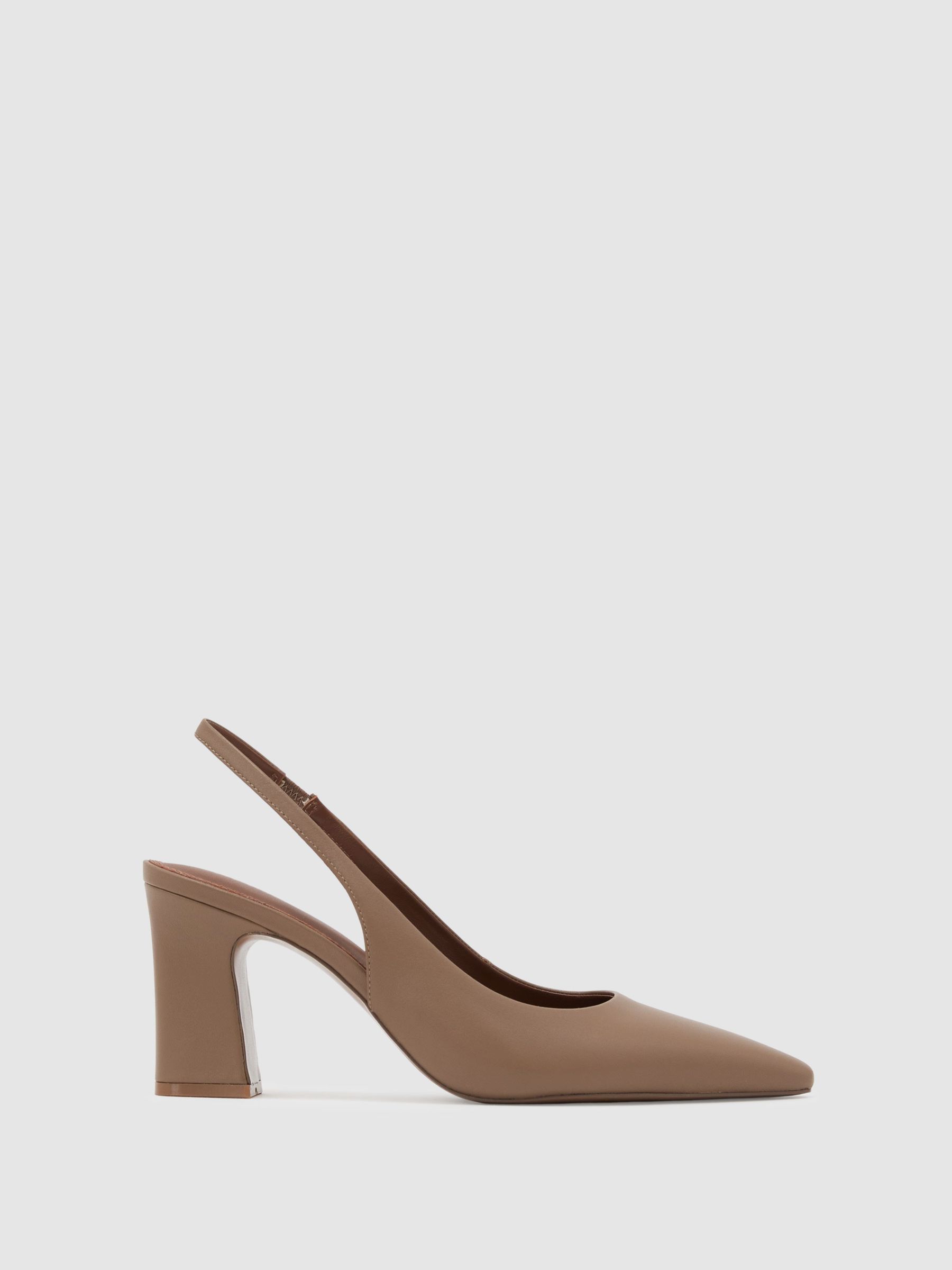 Leather Slingback Court Shoes in Taupe - Image 1 of 4