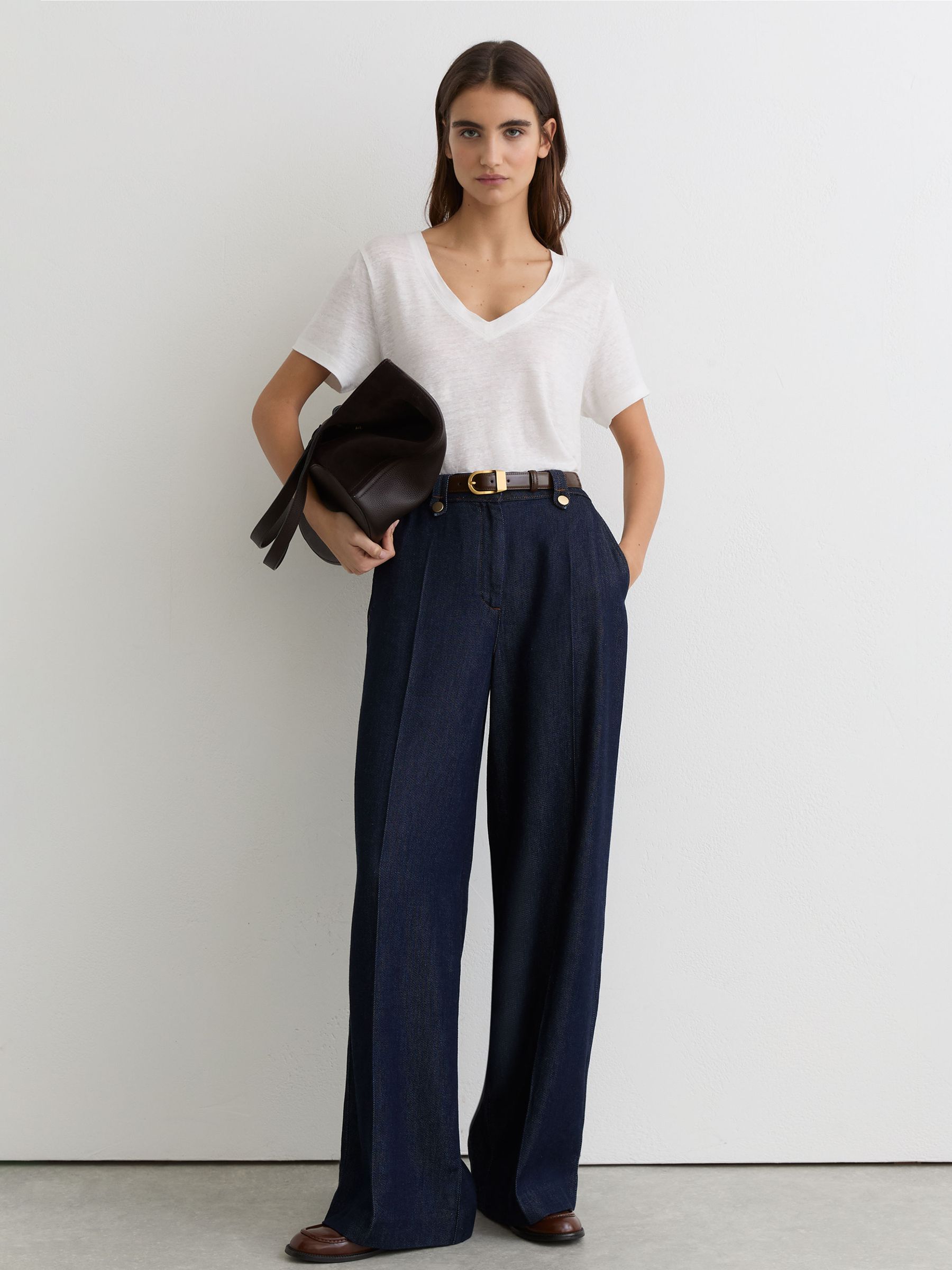 Linen V-Neck T-Shirt in White - image 2