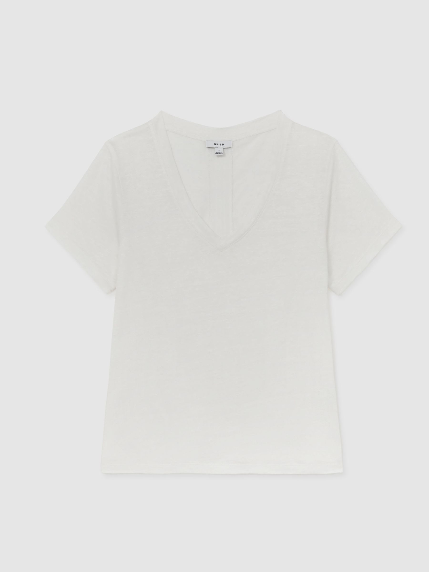 Linen V-Neck T-Shirt in White - image 1