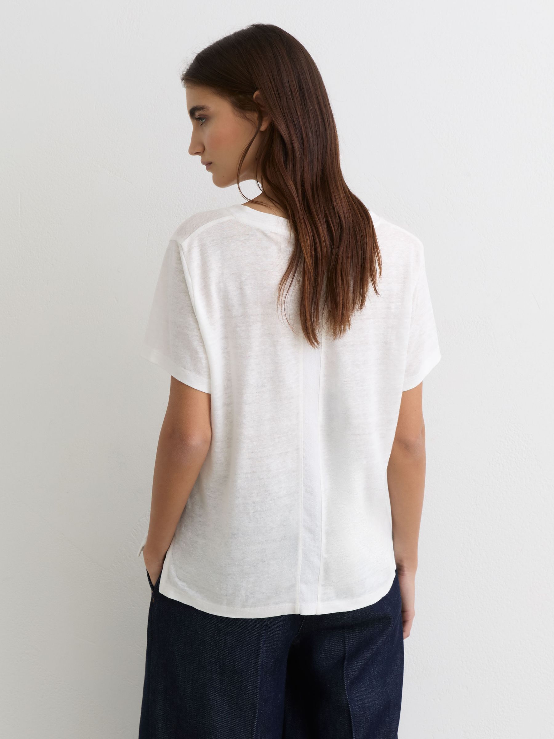 Linen V-Neck T-Shirt in White - image 4