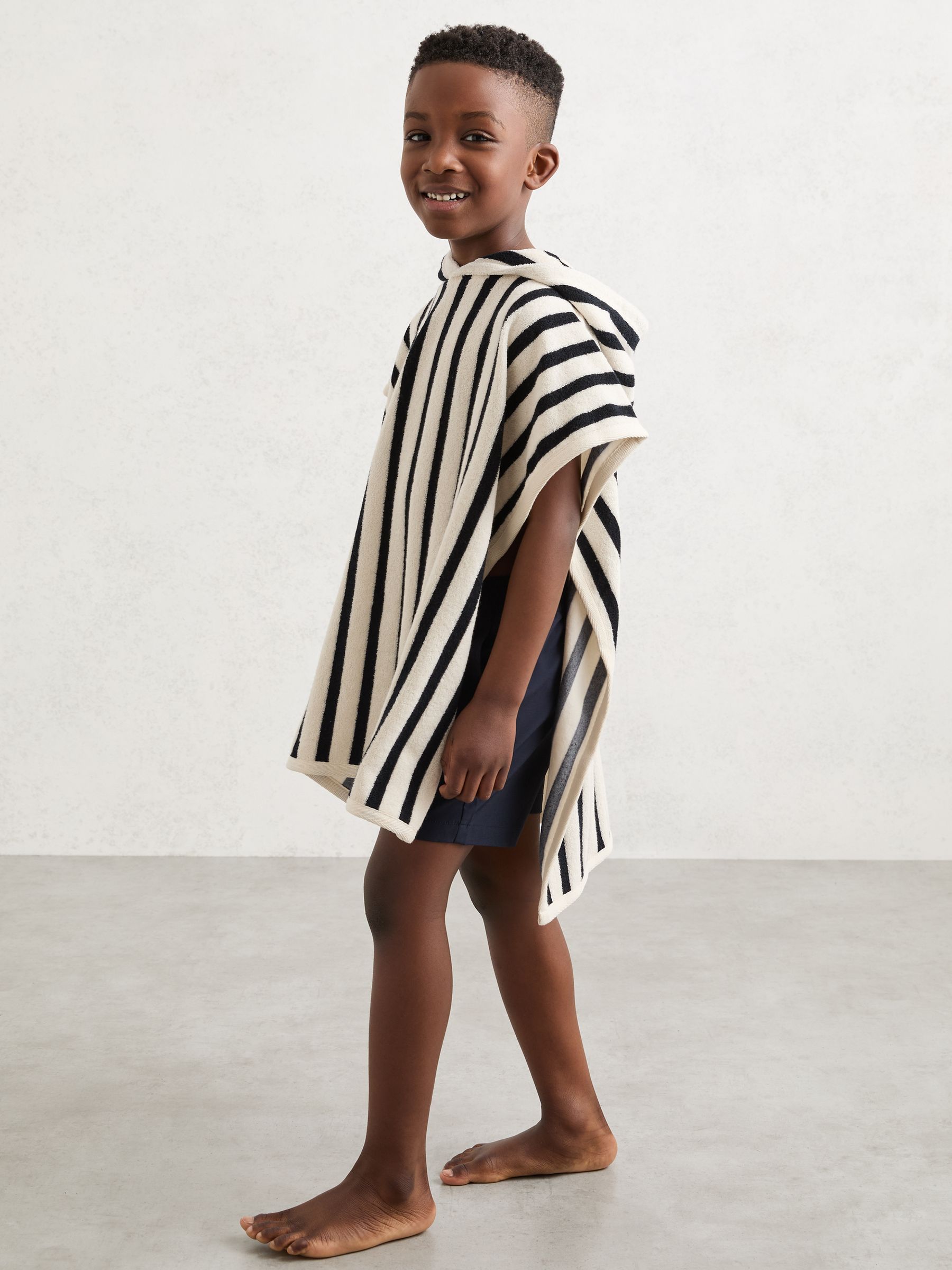 Striped Hooded Towel Cape in Navy - Image 2 of 4