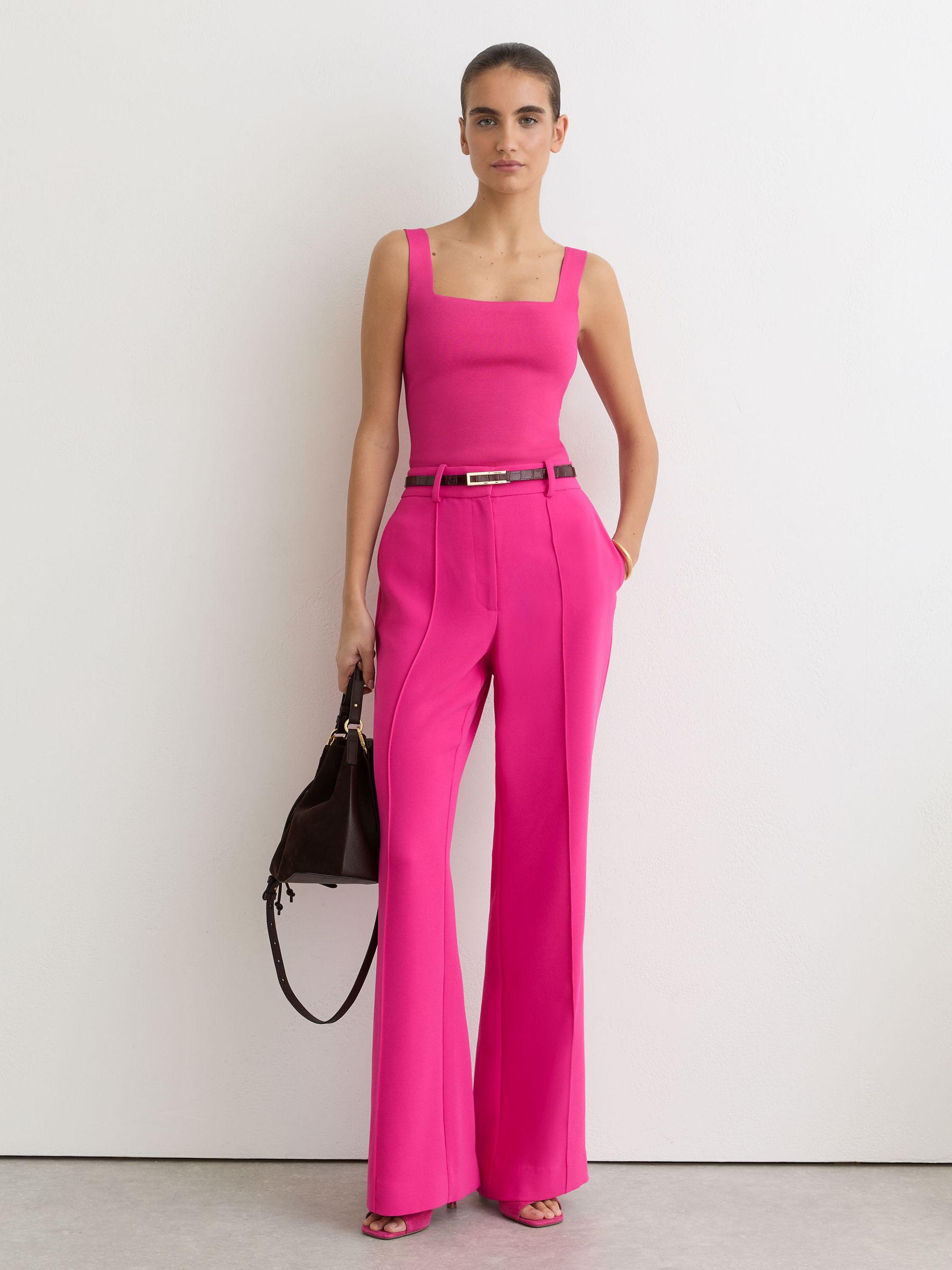 Square-Neck Compact-Knit Vest in Hot Pink - image 2