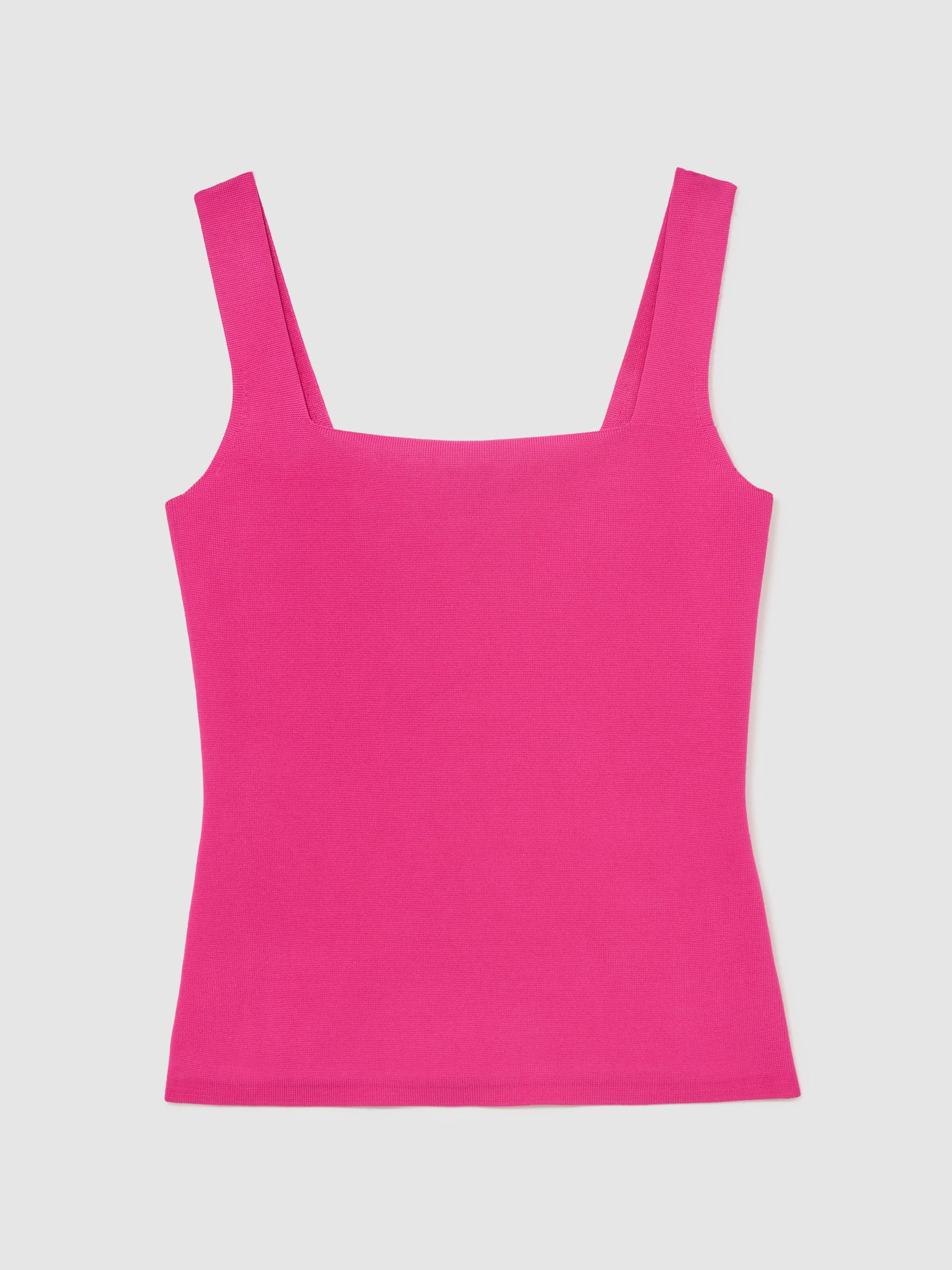 Square-Neck Compact-Knit Vest in Hot Pink - Image 2 of 6