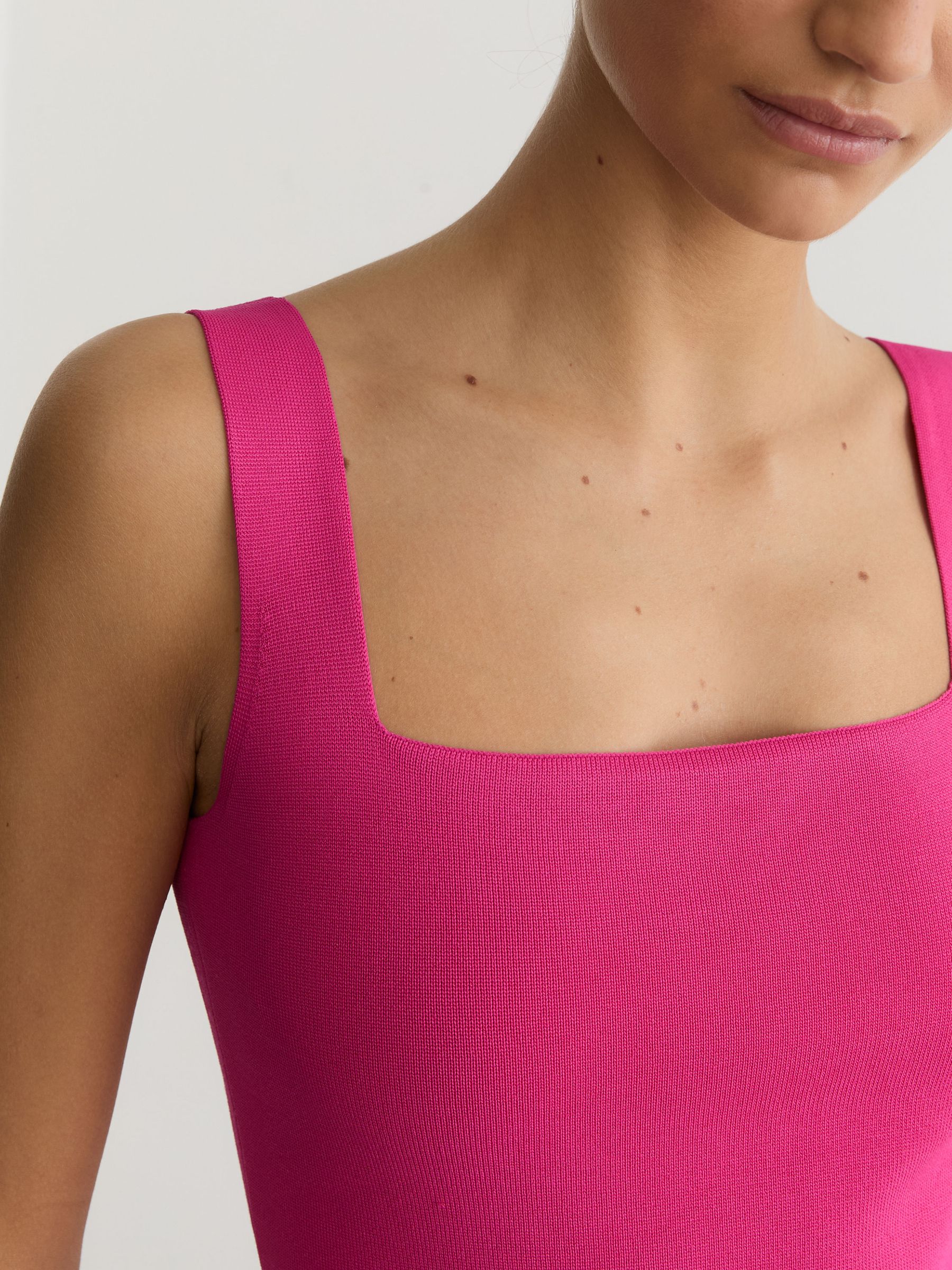 Square-Neck Compact-Knit Vest in Hot Pink - image 5