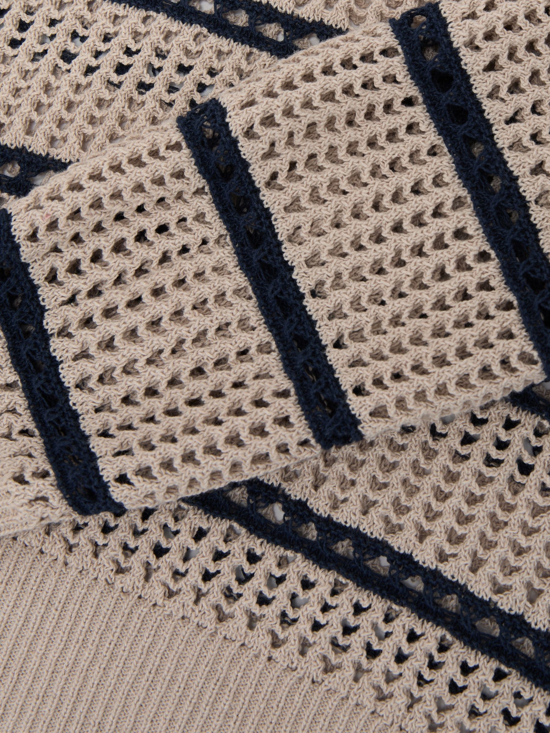 Cotton-Blend Open-Knit Stripe Jumper in Neutral/Navy - image 4