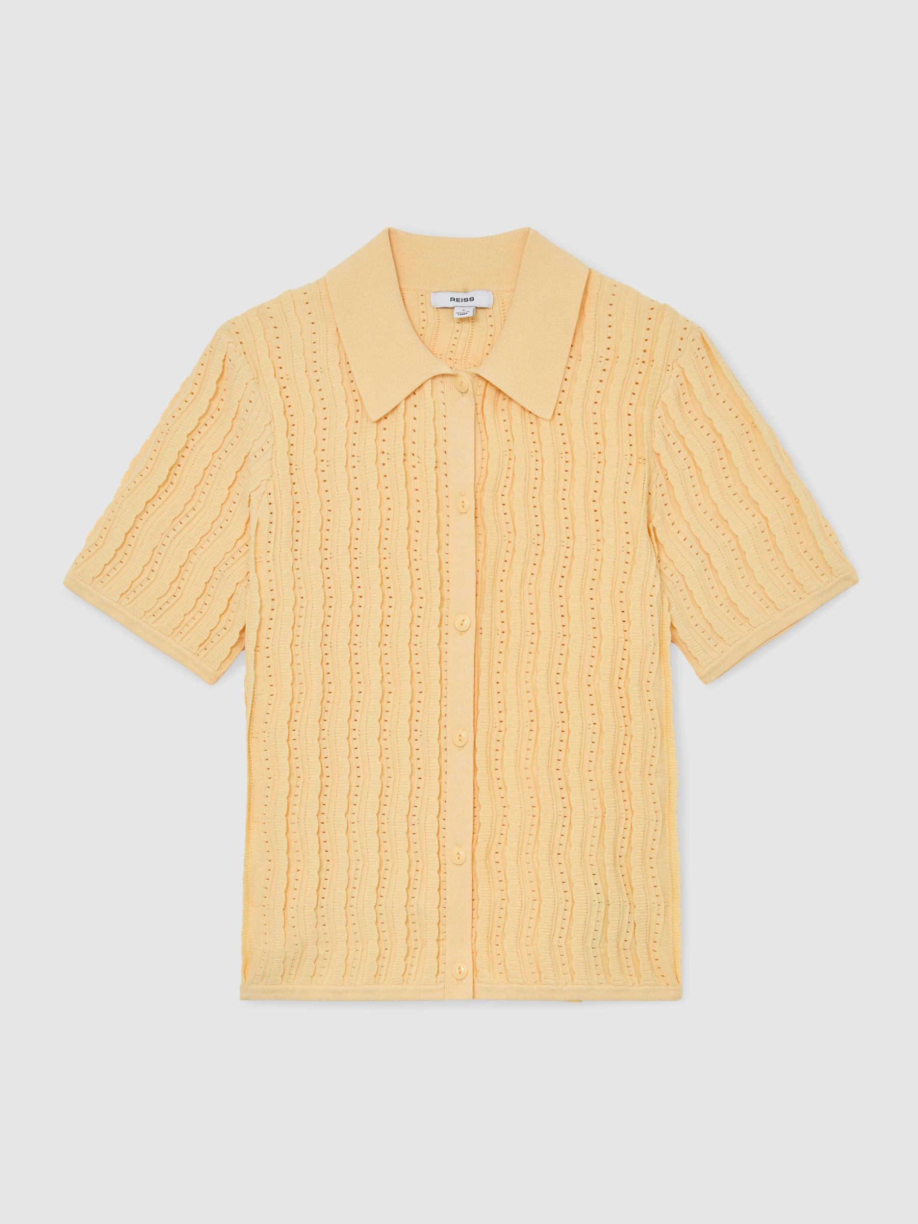Stitch-Detail Short-Sleeve Knitted Shirt in Buttermilk Yellow - Image 2 of 6