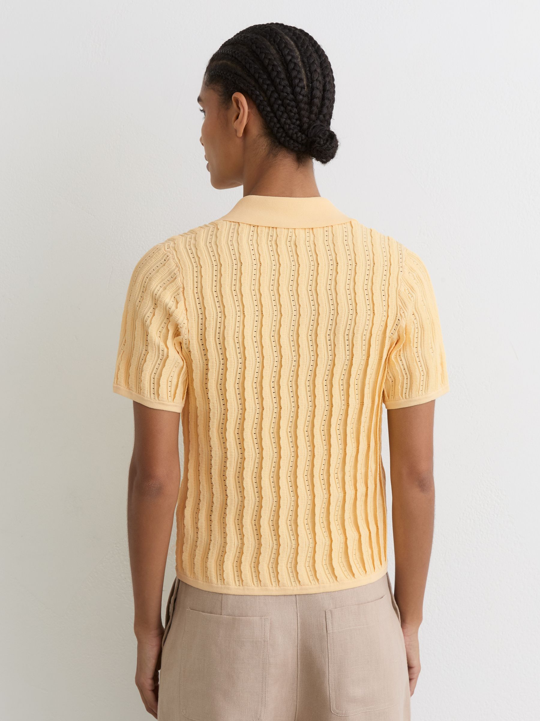 Stitch-Detail Short-Sleeve Knitted Shirt in Buttermilk Yellow - Image 4 of 6