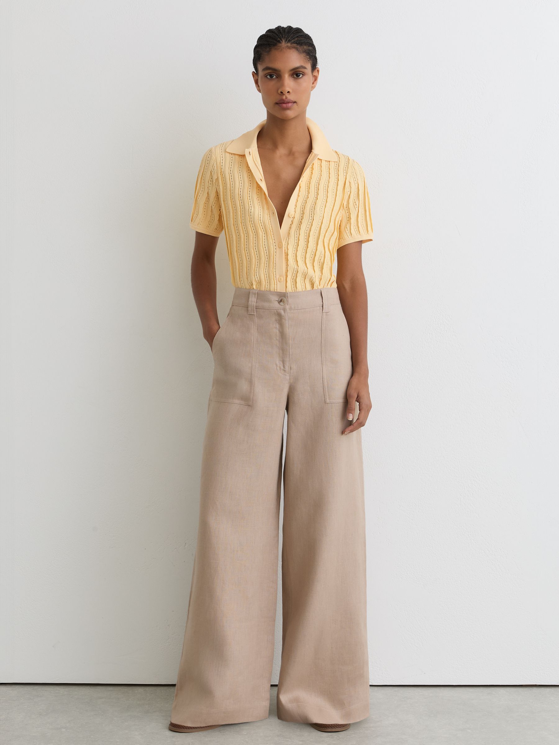 Stitch-Detail Short-Sleeve Knitted Shirt in Buttermilk Yellow - image 4