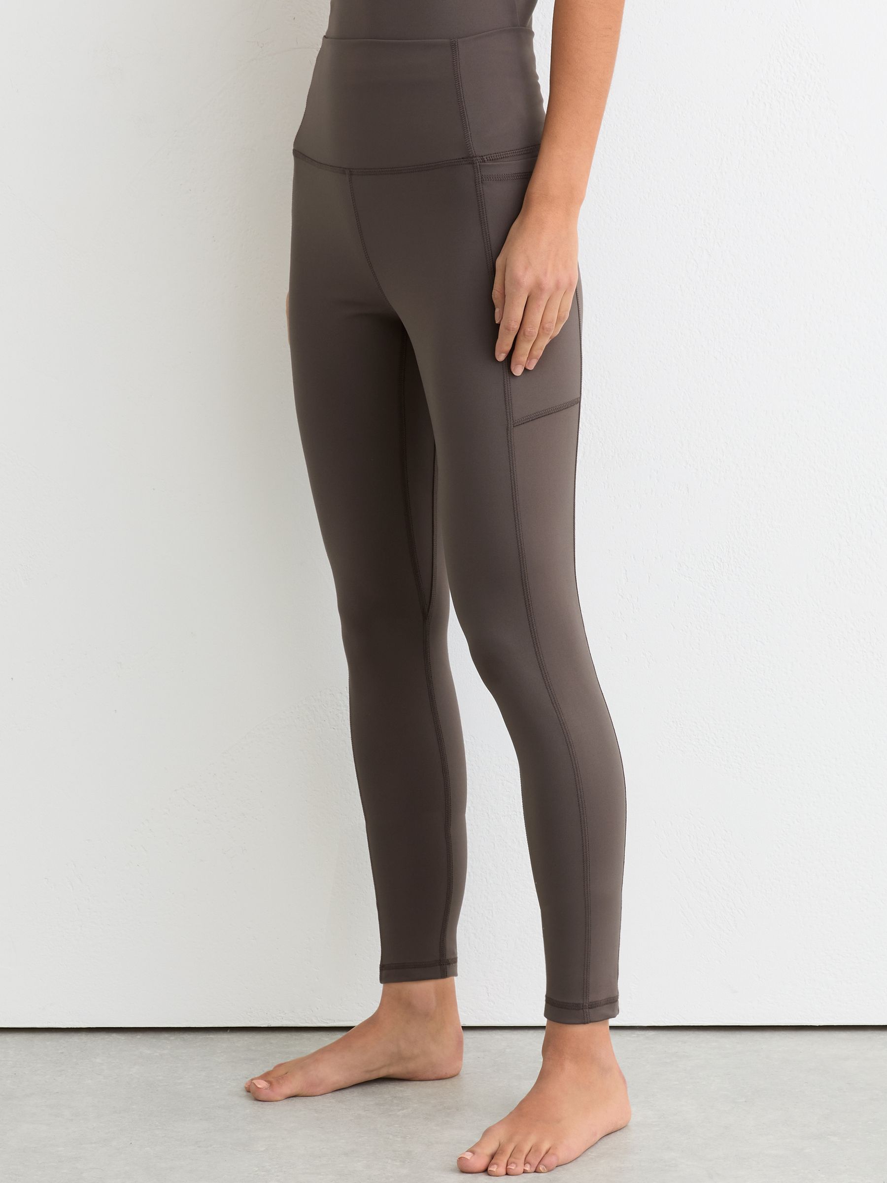 High-Waisted Full-Length Leggings in Taupe Brown - Image 3 of 6