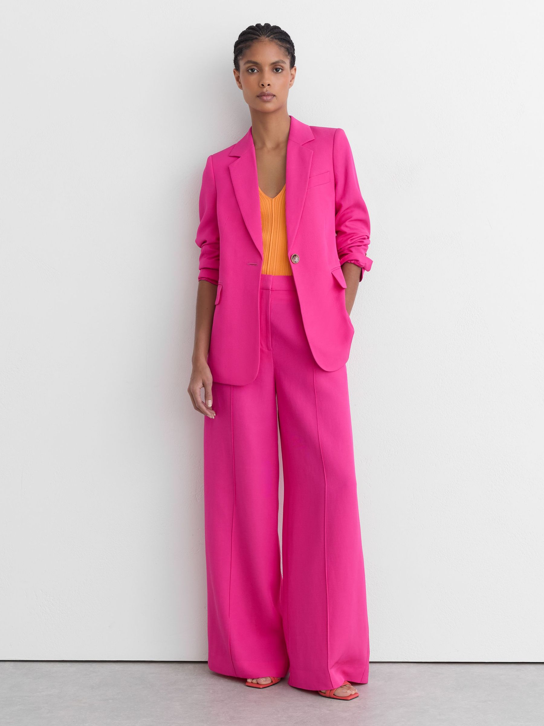 Single-Breasted Suit Blazer with Linen in Pink - image 2