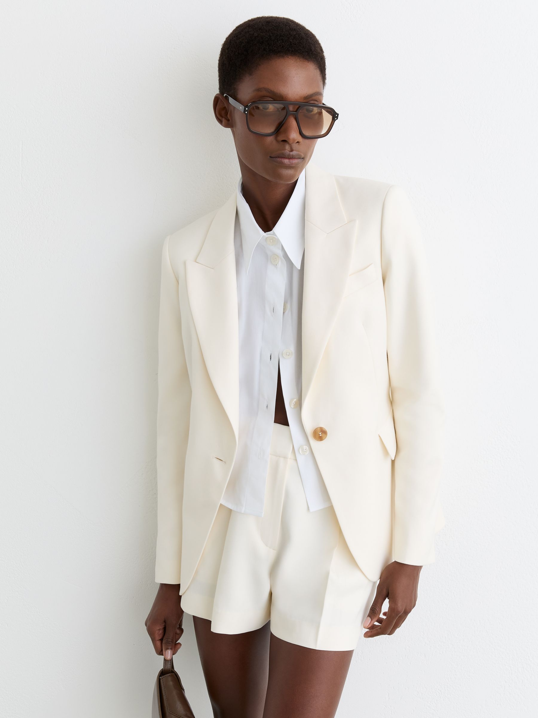 Button-Waist Tailored Shorts in Cream - image 2