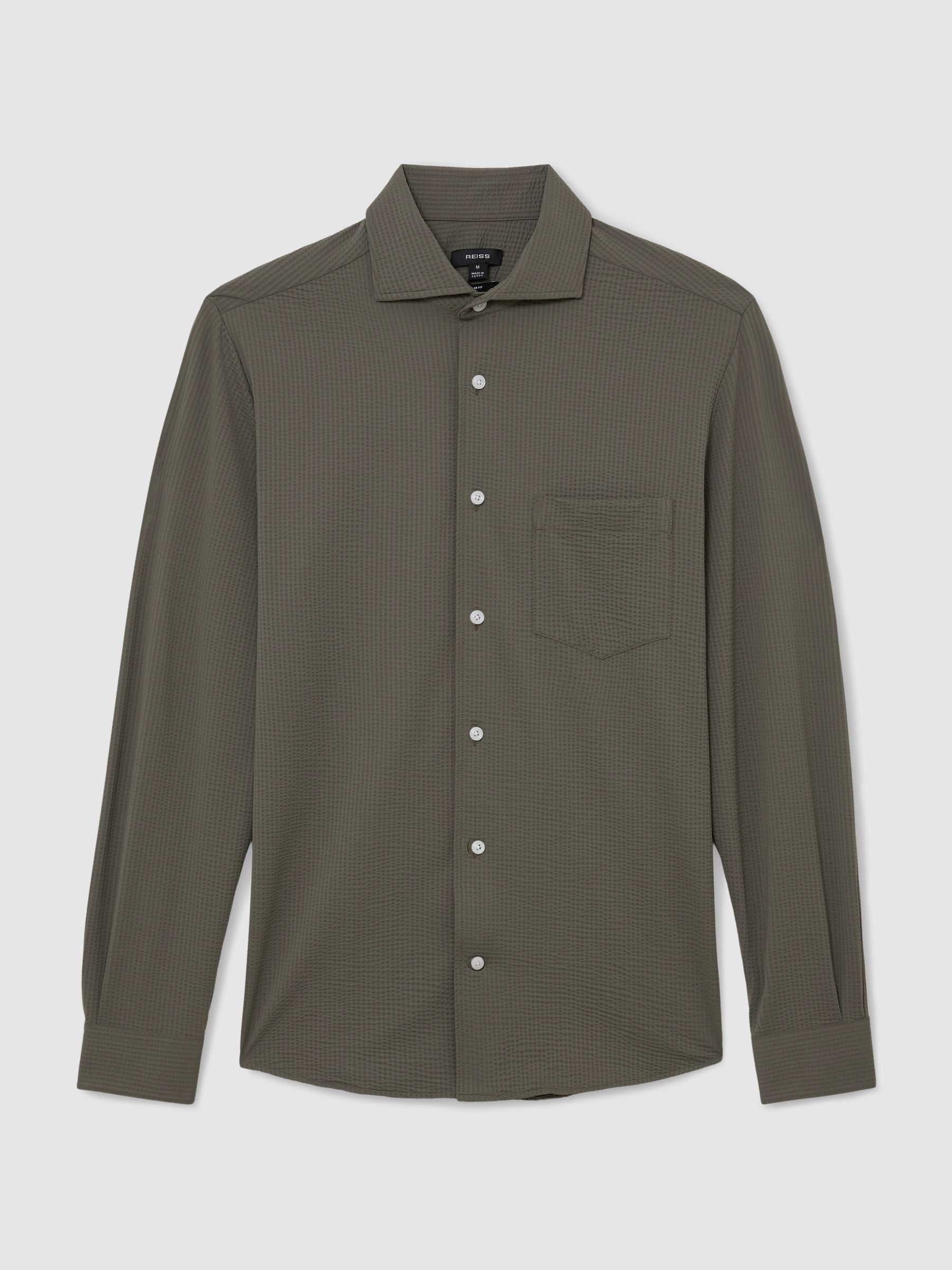 Seersucker Cutaway-Collar Regular-Fit Shirt in Dark Sage Green - Image 2 of 6