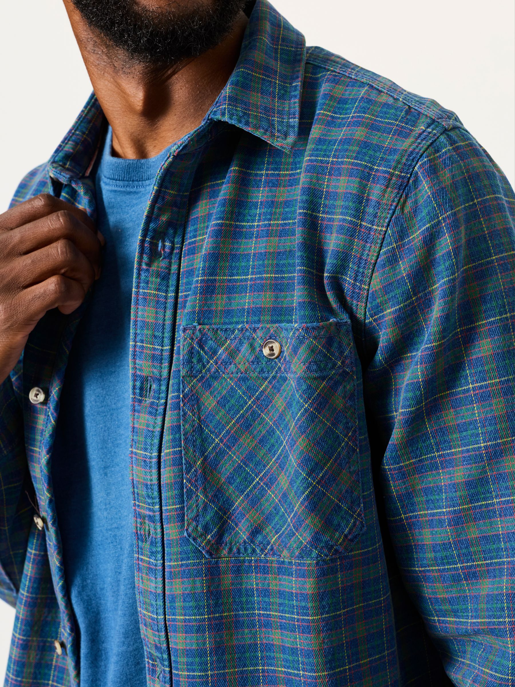 Blue Long Sleeve Indigo Rye Check Shirt - Image 3 of 5