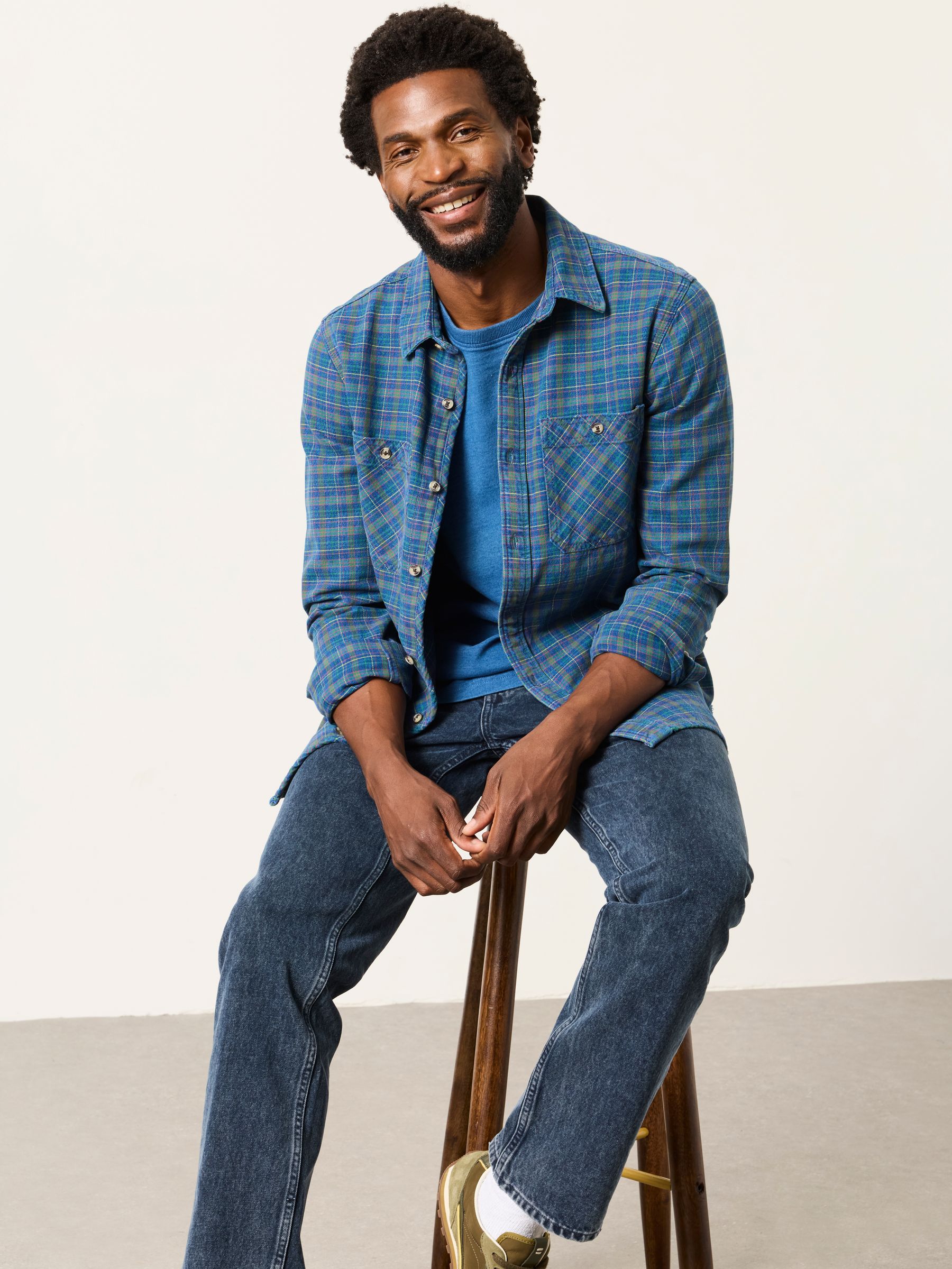 Blue Long Sleeve Indigo Rye Check Shirt - Image 4 of 5