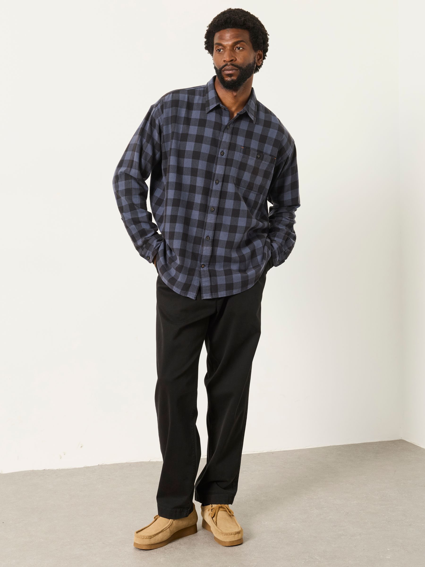 Thursby Blue Long Sleeve Relaxed Fit Check Shirt - Image 1 of 4 Thursby Blue Long Sleeve Relaxed Fit Check Shirt - Image 1 of 4