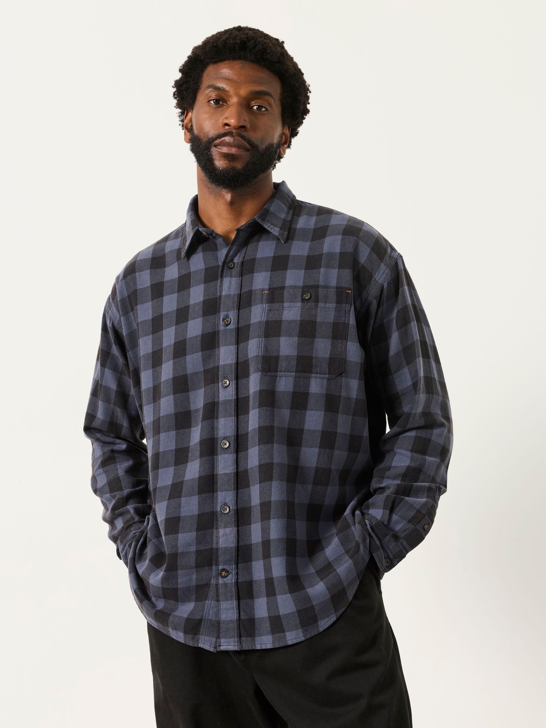 Thursby Blue Long Sleeve Relaxed Fit Check Shirt - Image 4 of 4