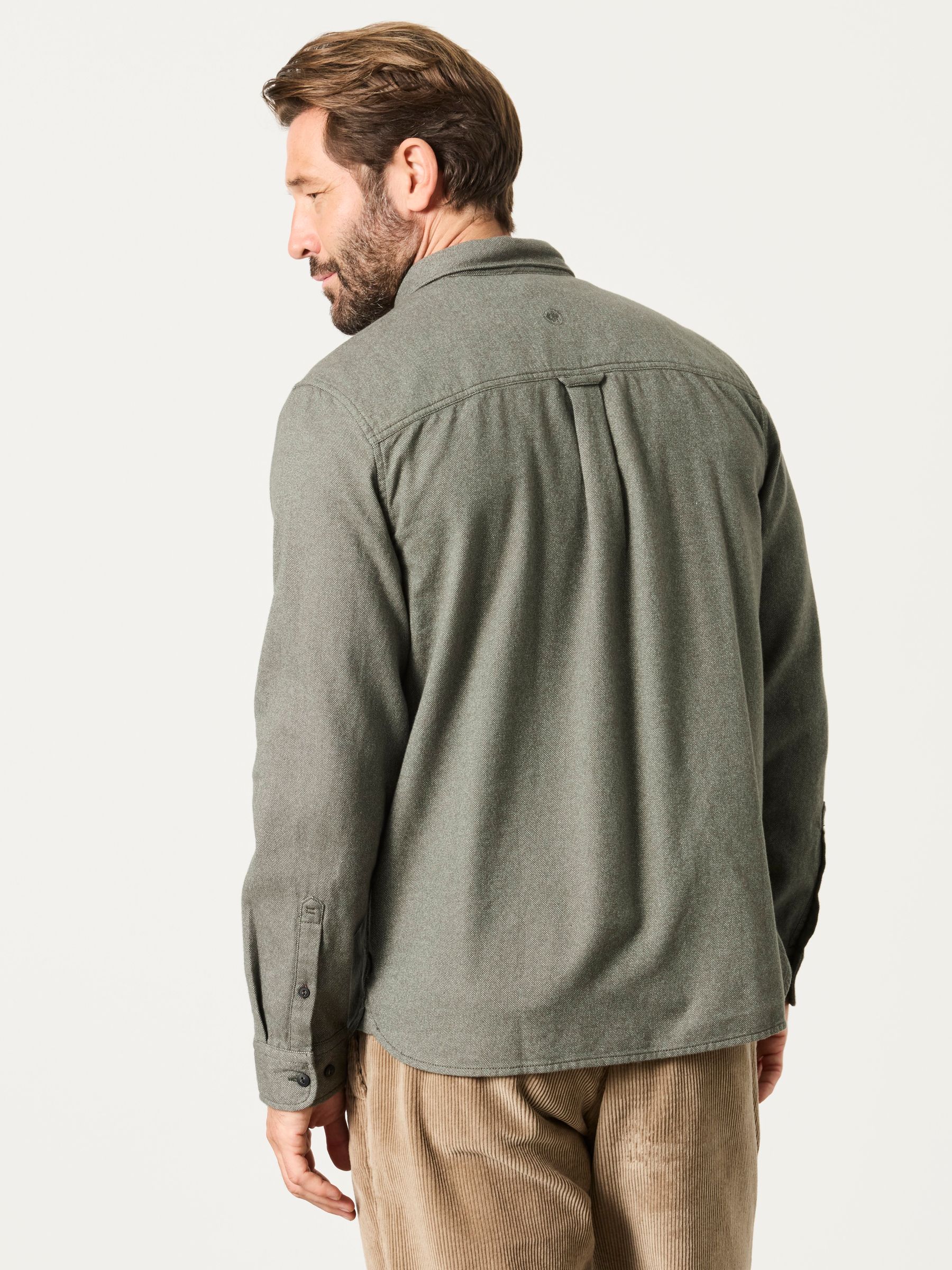 Tadwick Khaki Green Long Sleeve Brushed Shirt - Image 2 of 5 Tadwick Khaki Green Long Sleeve Brushed Shirt - Image 2 of 5