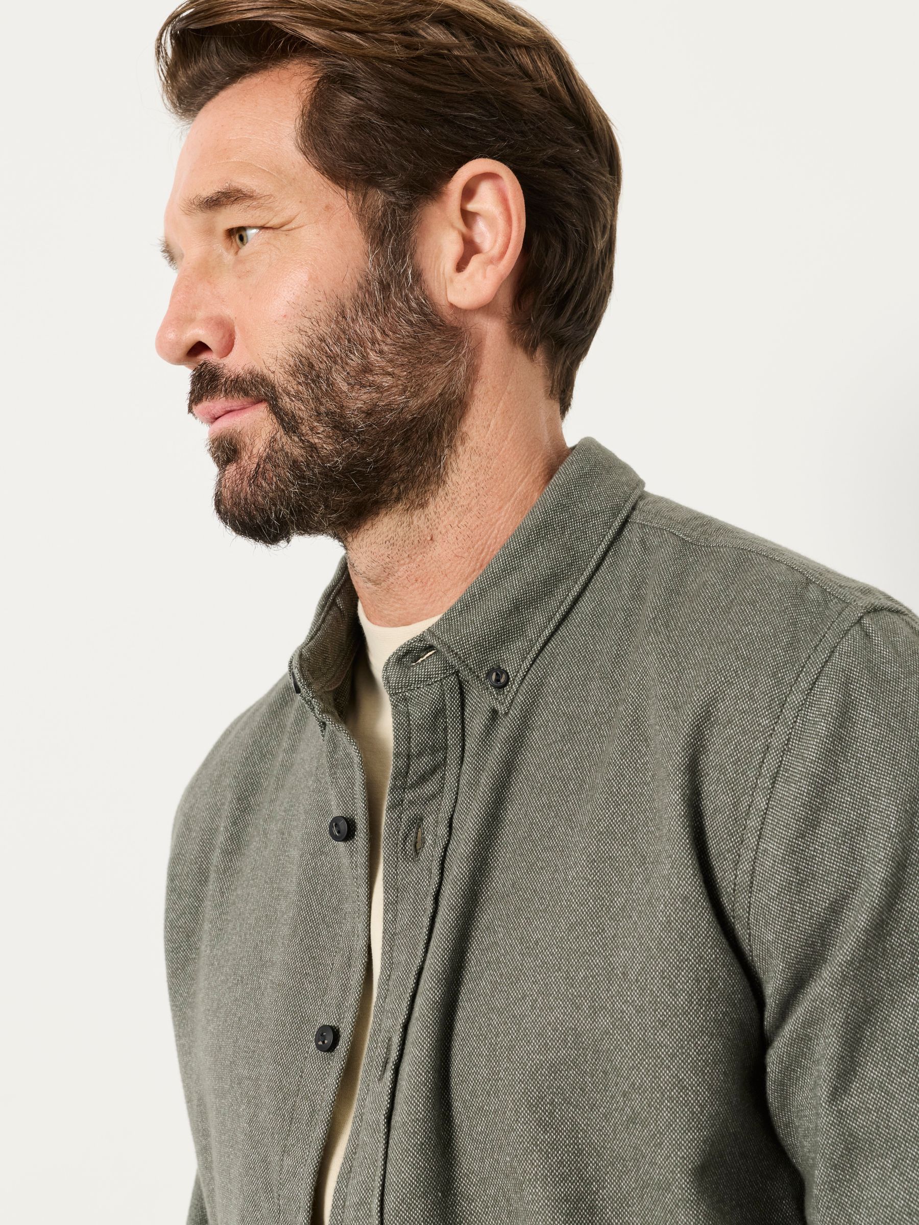 Tadwick Khaki Green Long Sleeve Brushed Shirt - Image 3 of 5