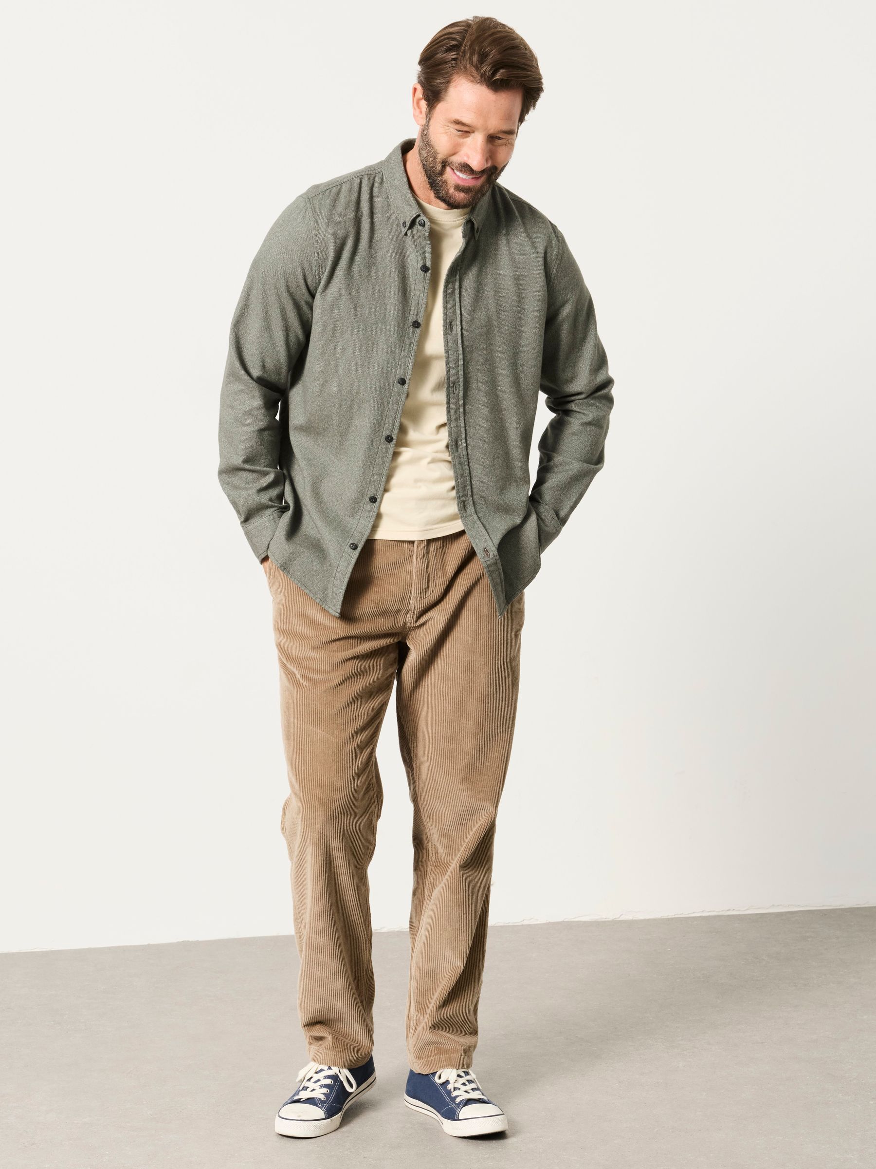 Tadwick Khaki Green Long Sleeve Brushed Shirt - Image 4 of 5
