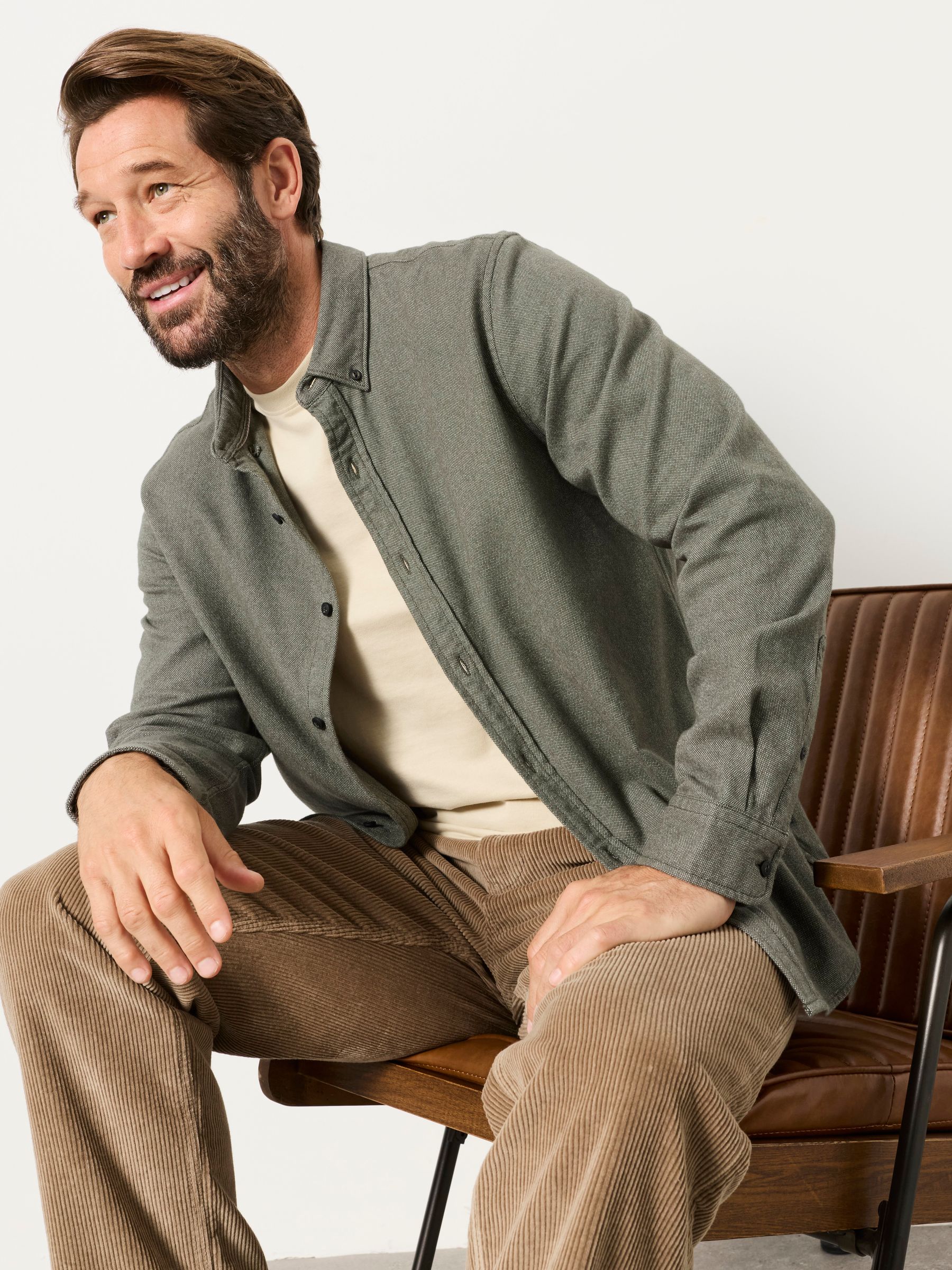 Tadwick Khaki Green Long Sleeve Brushed Shirt - Image 5 of 5