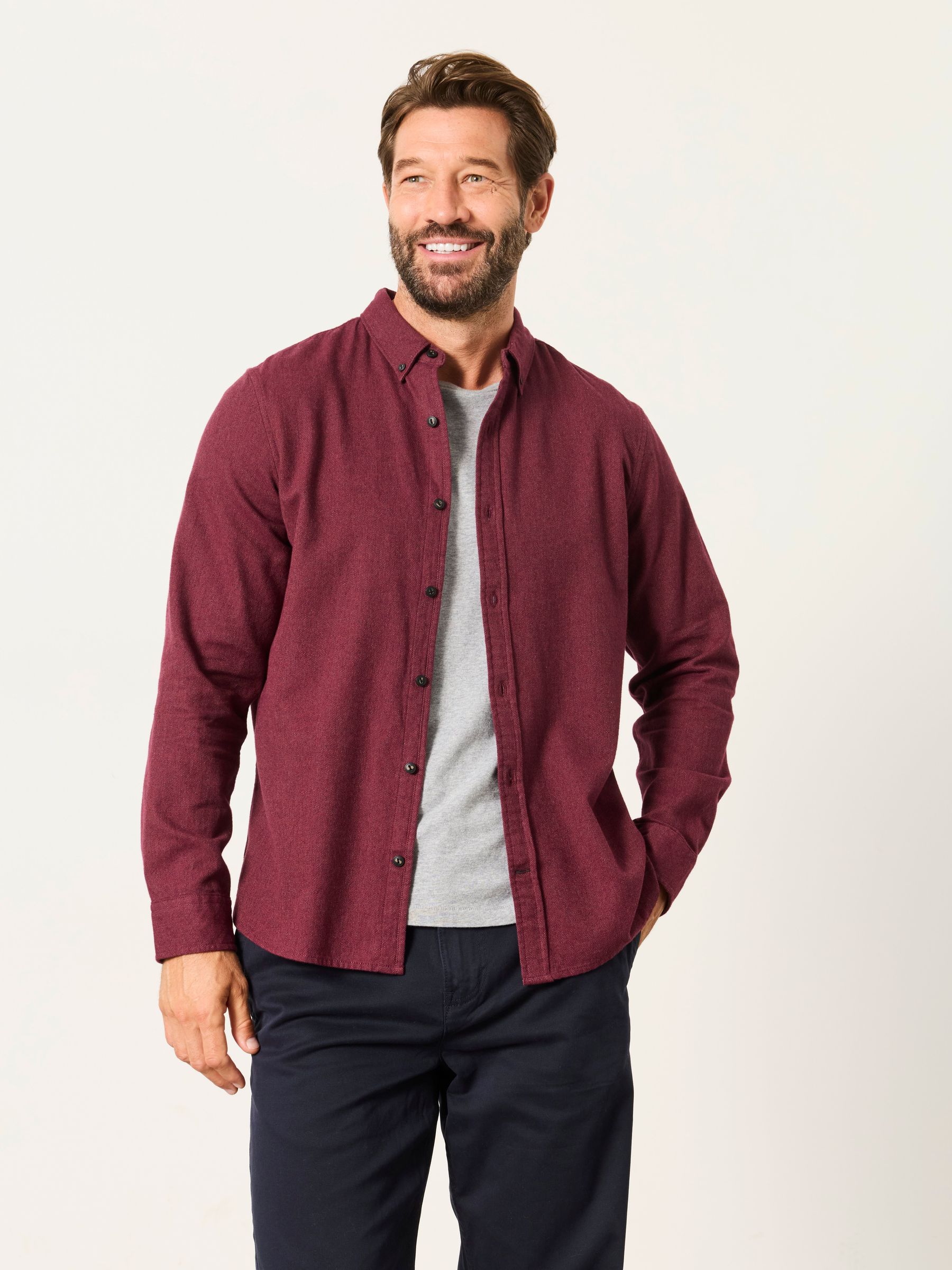 Tadwick Burgundy Red Long Sleeve Brushed Shirt - Image 1 of 6 Tadwick Burgundy Red Long Sleeve Brushed Shirt - Image 1 of 6