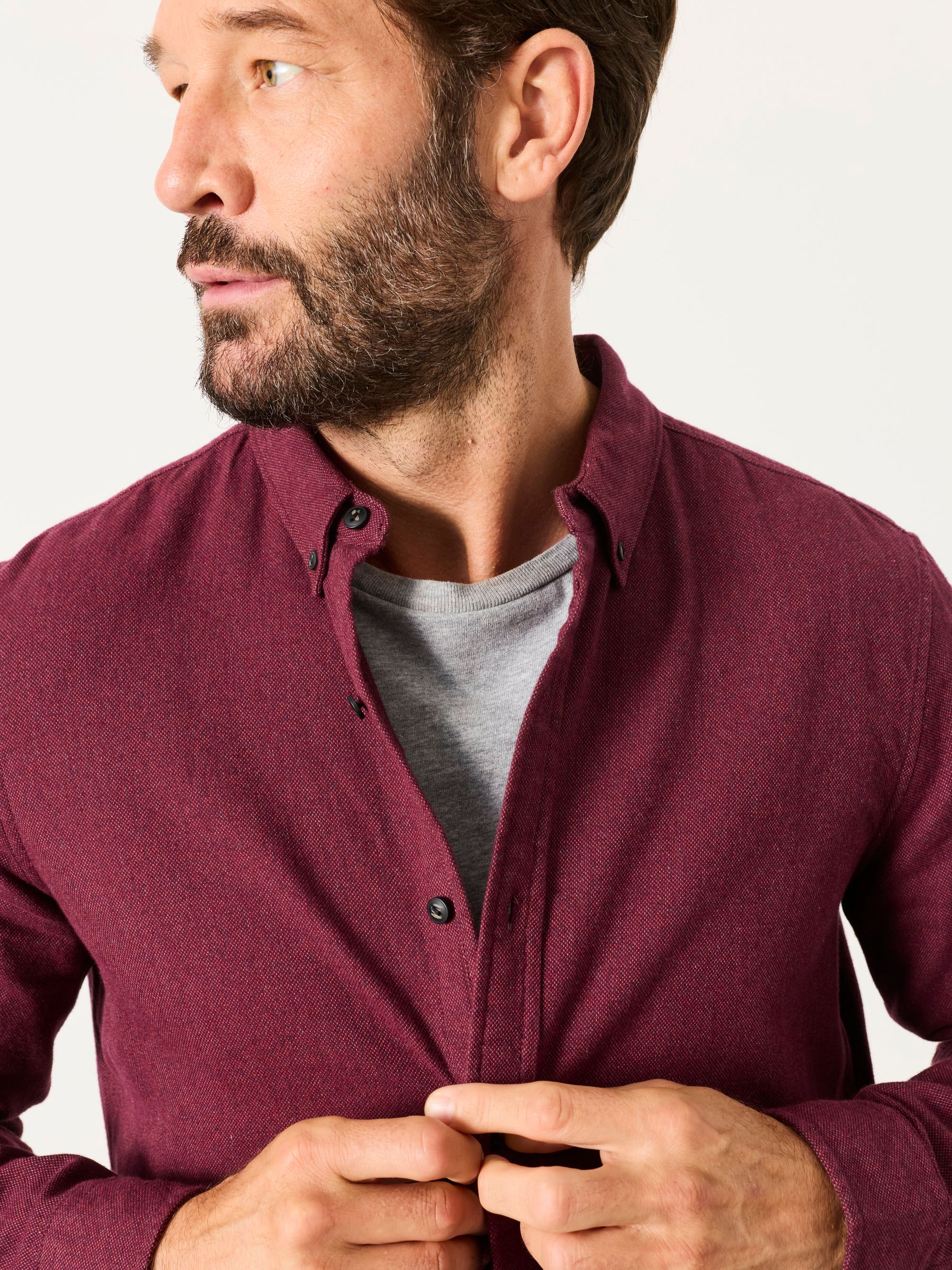 Tadwick Burgundy Red Long Sleeve Brushed Shirt - Image 3 of 6