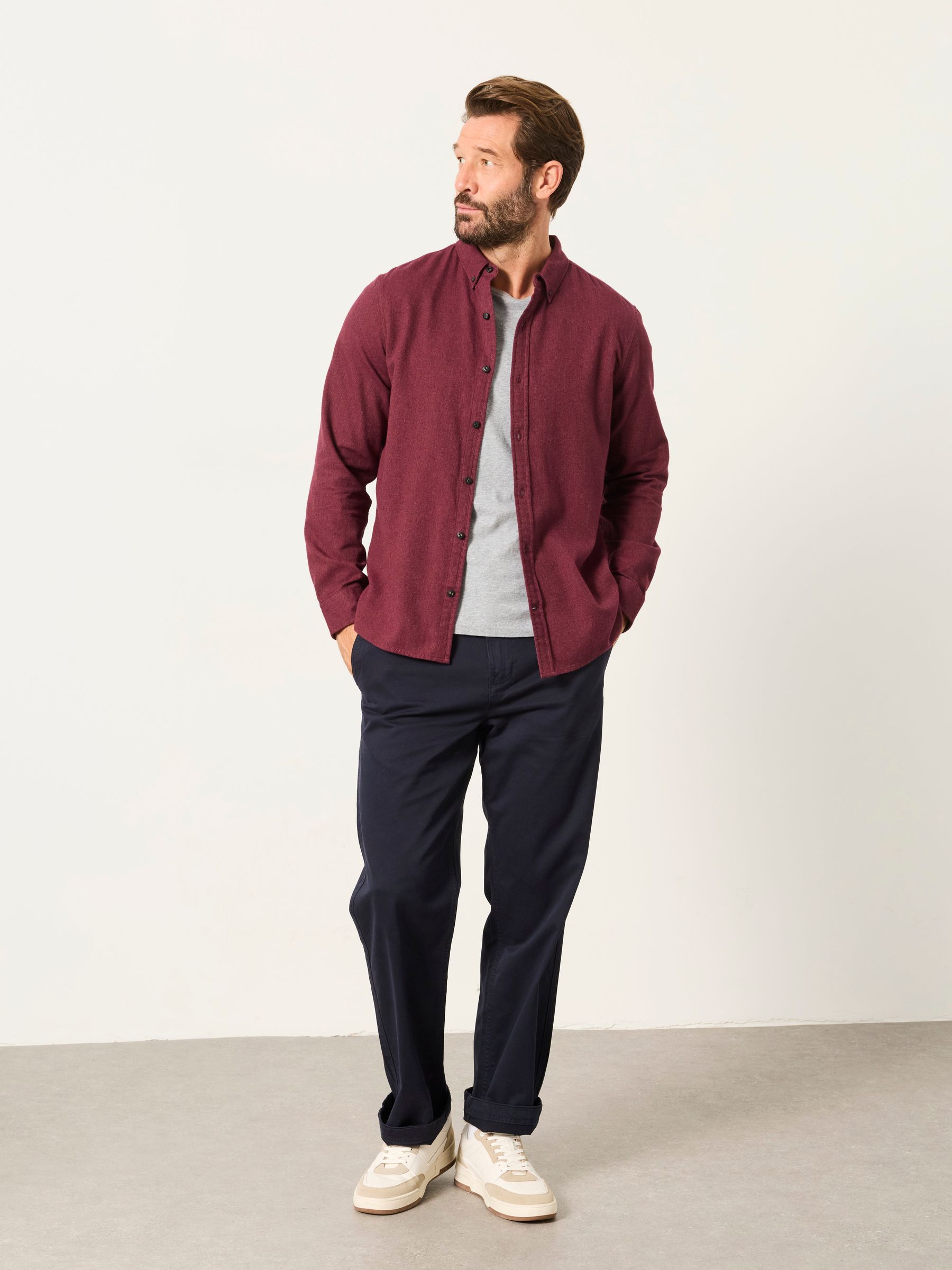 Tadwick Burgundy Red Long Sleeve Brushed Shirt - Image 4 of 6