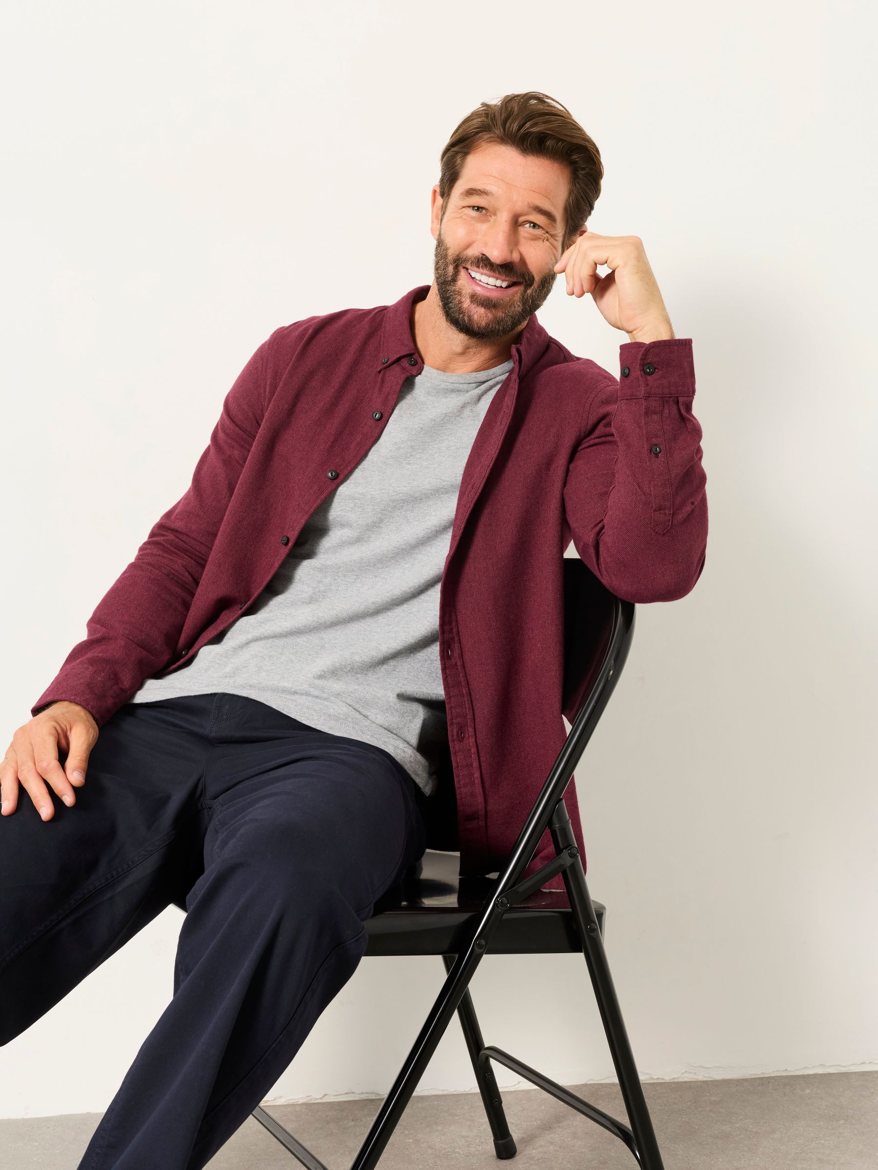 Tadwick Burgundy Red Long Sleeve Brushed Shirt - Image 5 of 6