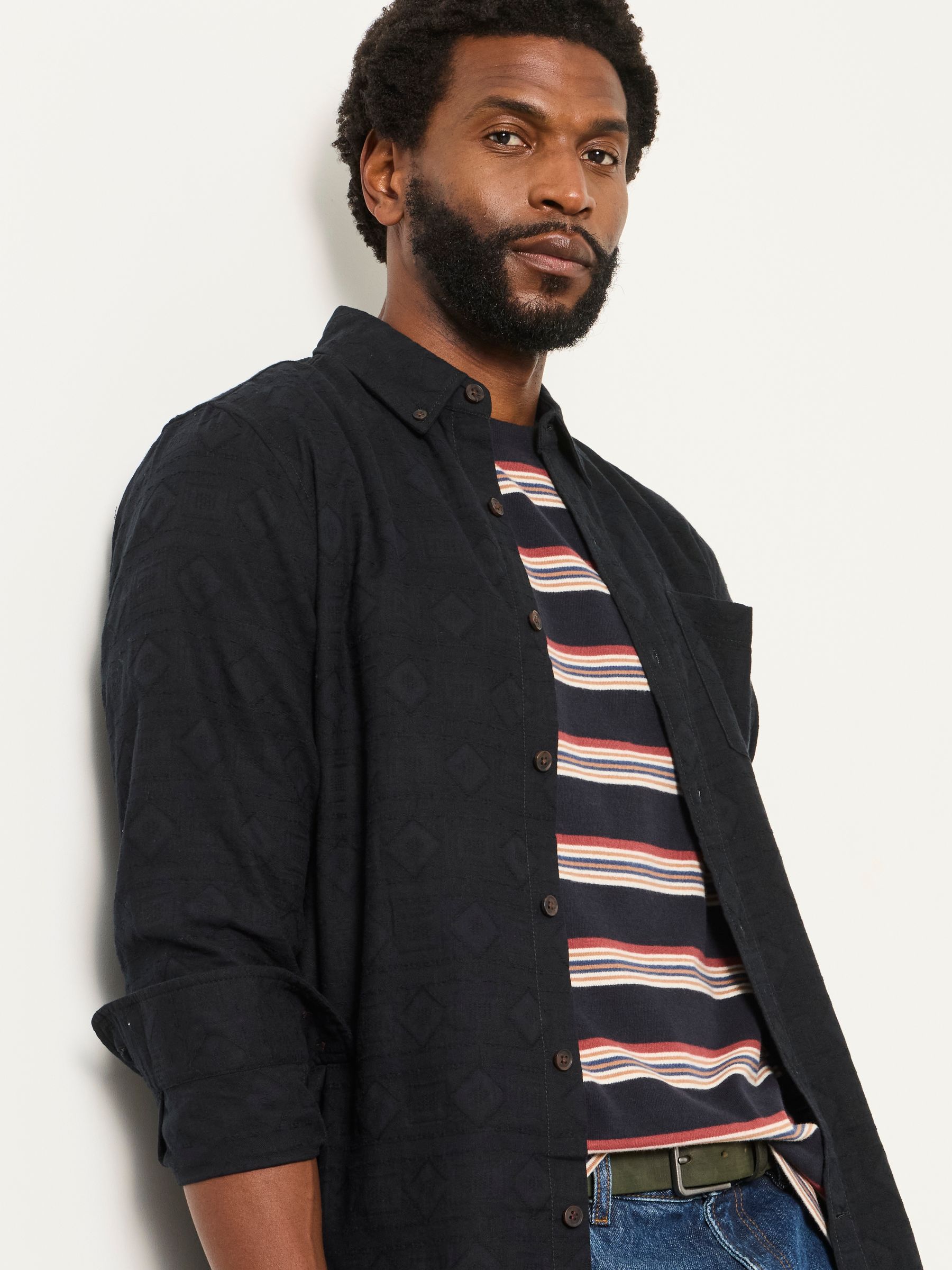 Wanson Black Long Sleeve Jacquard Pattern Shirt - Image 1 of 5 Wanson Black Long Sleeve Jacquard Pattern Shirt - Image 1 of 5
