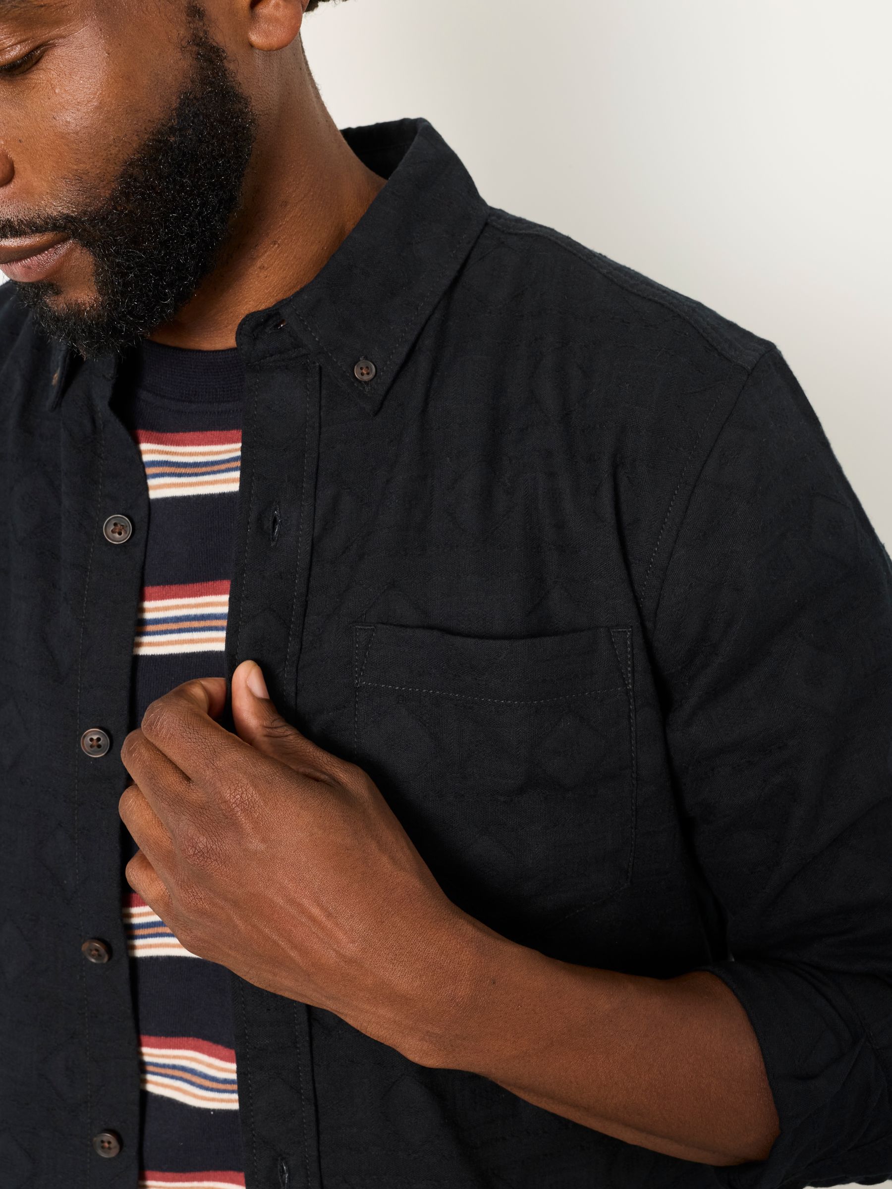 Wanson Black Long Sleeve Jacquard Pattern Shirt - Image 3 of 5