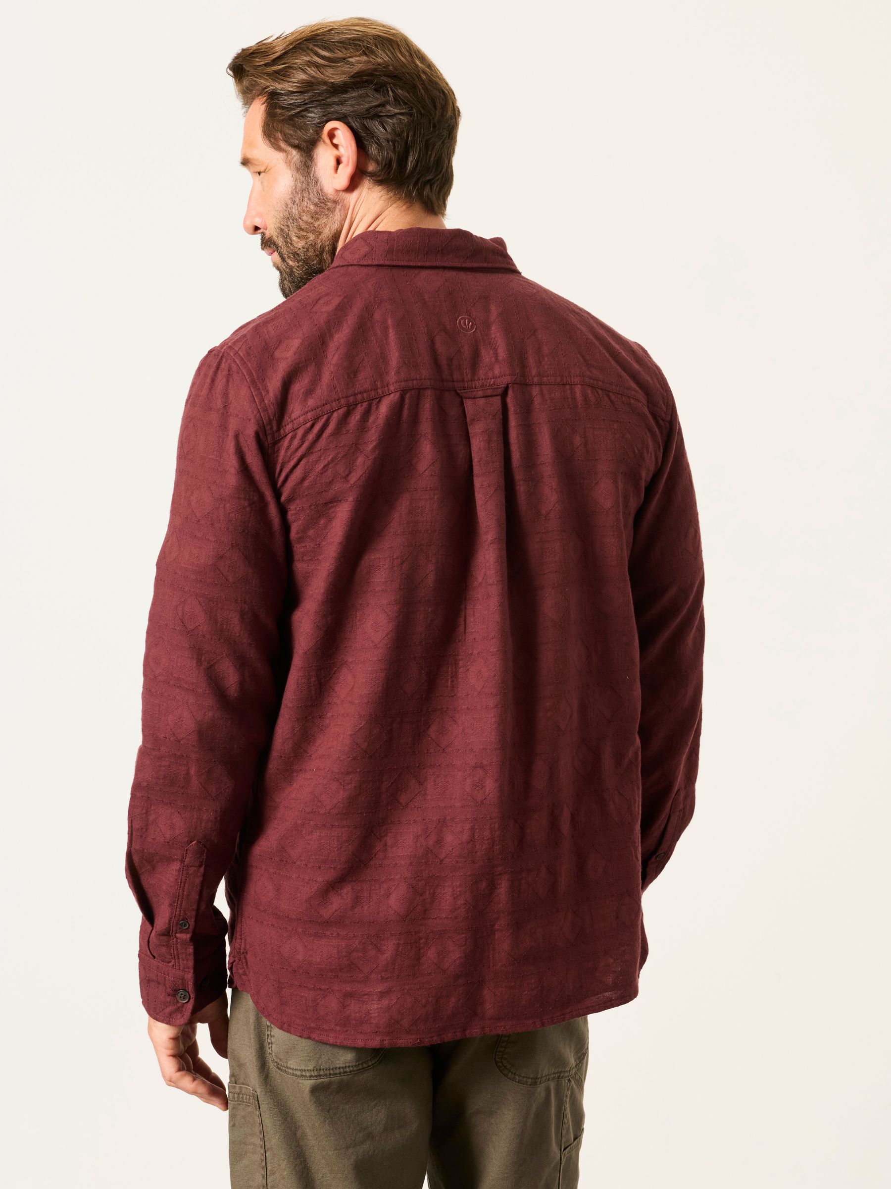 Wanson Burgundy Red Long Sleeve Jacquard Pattern Shirt - Image 2 of 5