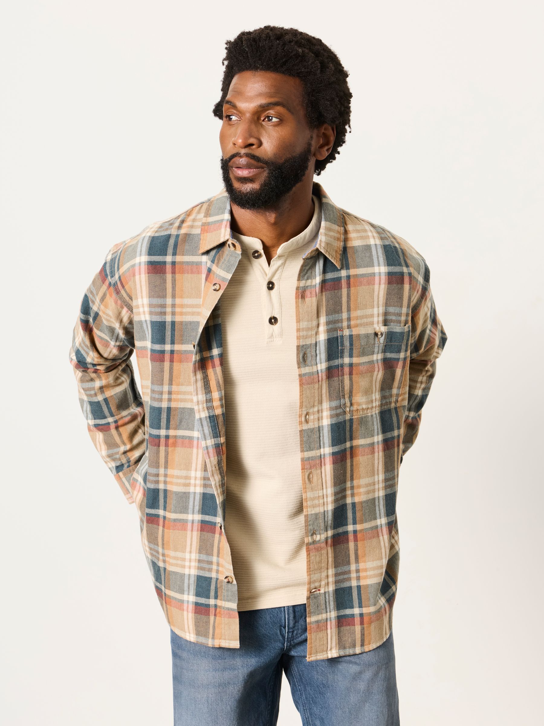 Vassa Natural Long Sleeve Relaxed Fit Check Shirt - Image 1 of 5