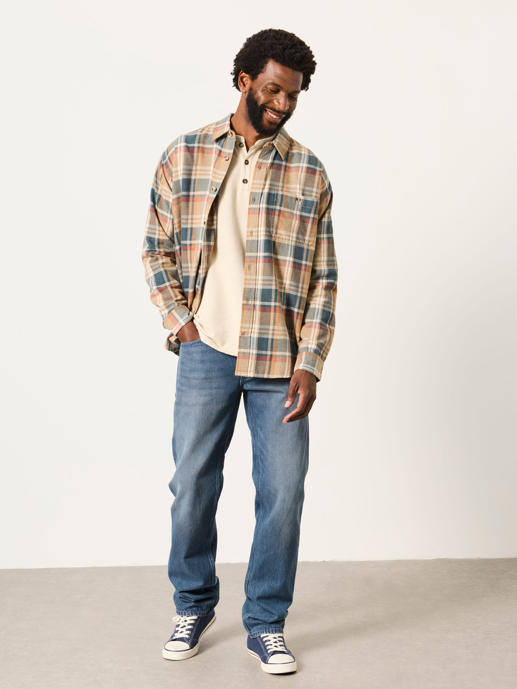 Vassa Natural Long Sleeve Relaxed Fit Check Shirt - Image 5 of 5