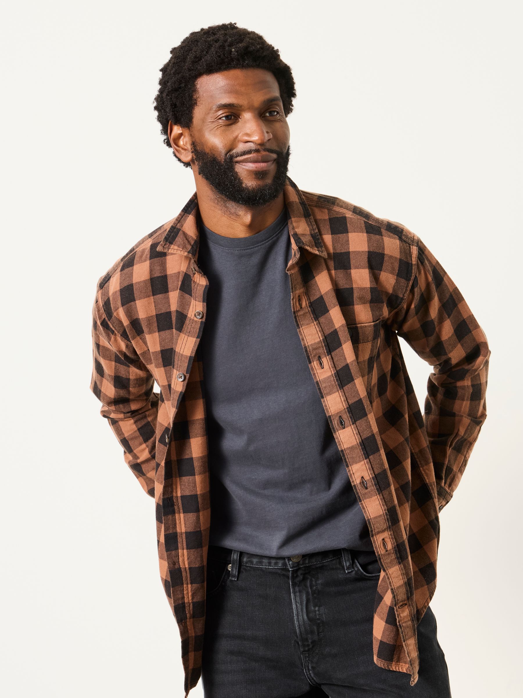 Thursby Rust Brown Long Sleeve Relaxed Fit Check Shirt - Image 1 of 6 Thursby Rust Brown Long Sleeve Relaxed Fit Check Shirt - Image 1 of 6