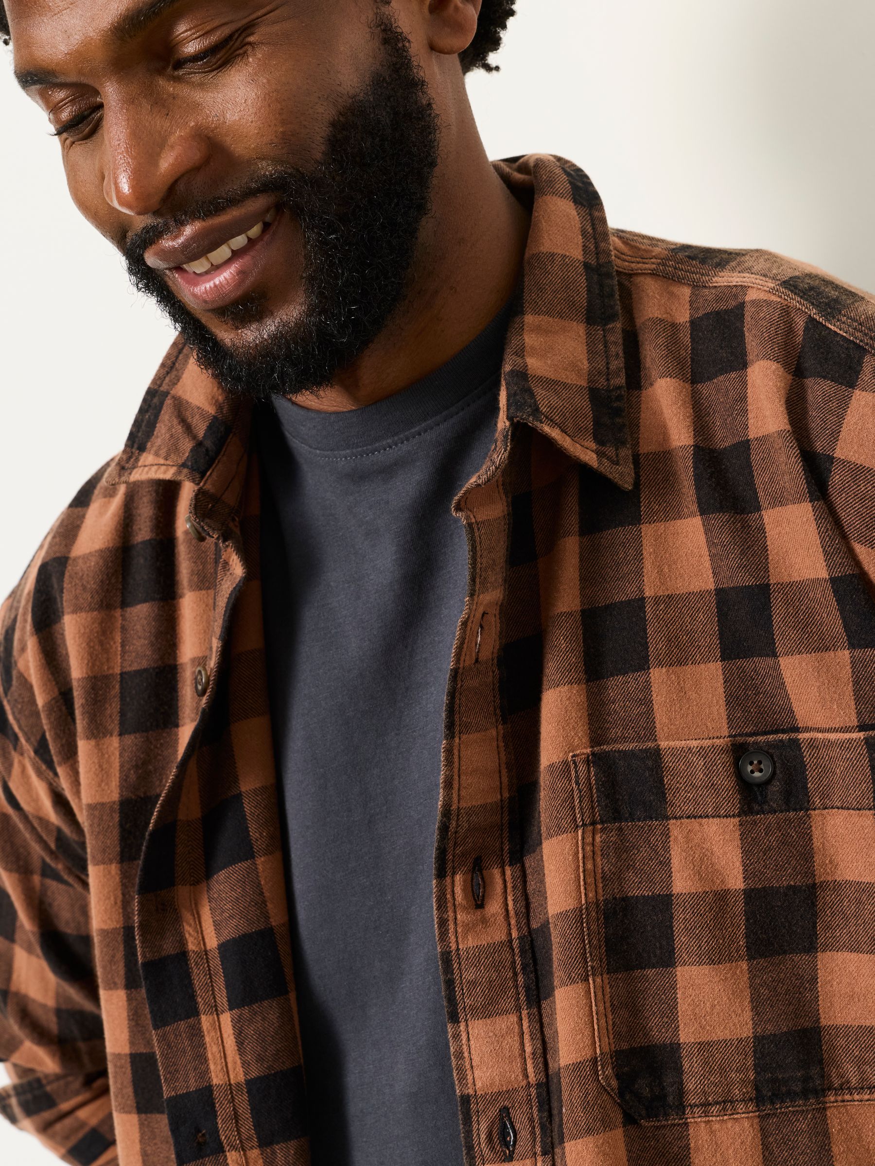 Thursby Rust Brown Long Sleeve Relaxed Fit Check Shirt - Image 6 of 6 Thursby Rust Brown Long Sleeve Relaxed Fit Check Shirt - Image 6 of 6