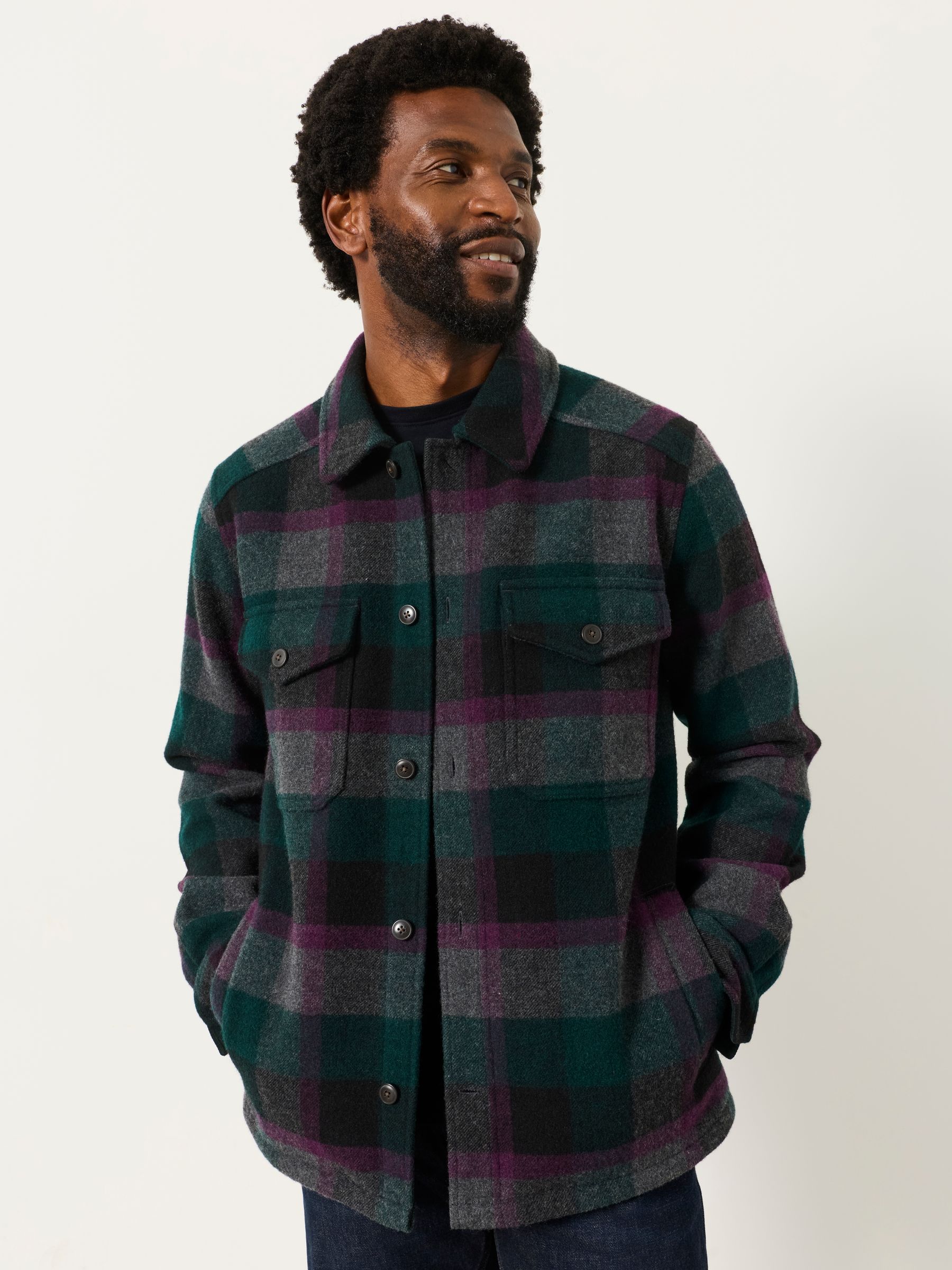 Milton Teal Blue Wool Mix Bonded Overshirt - Image 1 of 5