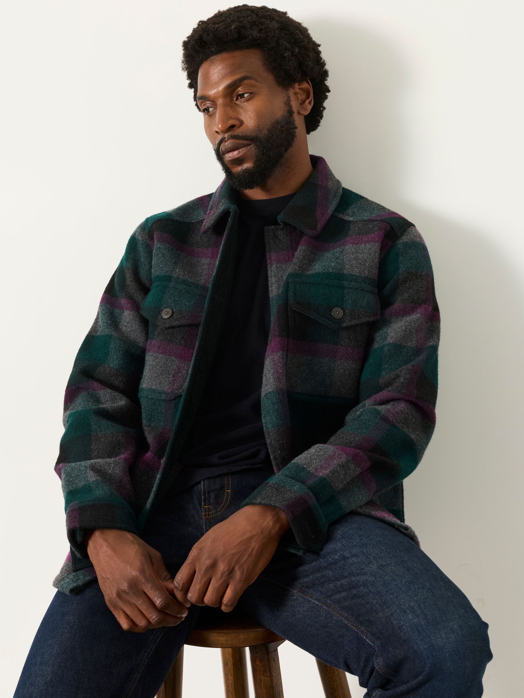 Milton Teal Blue Wool Mix Bonded Overshirt - Image 3 of 5
