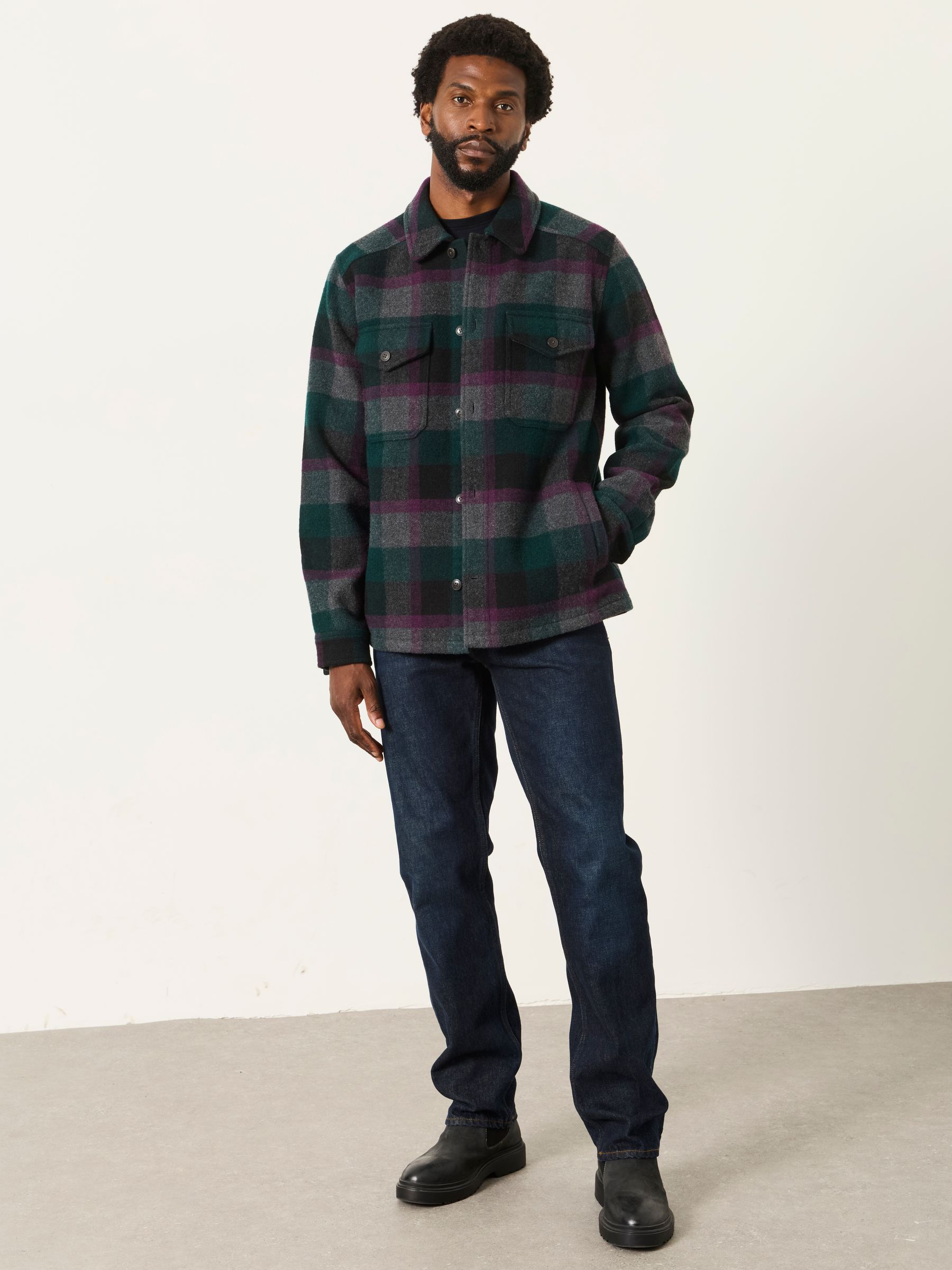 Milton Teal Blue Wool Mix Bonded Overshirt - Image 4 of 5