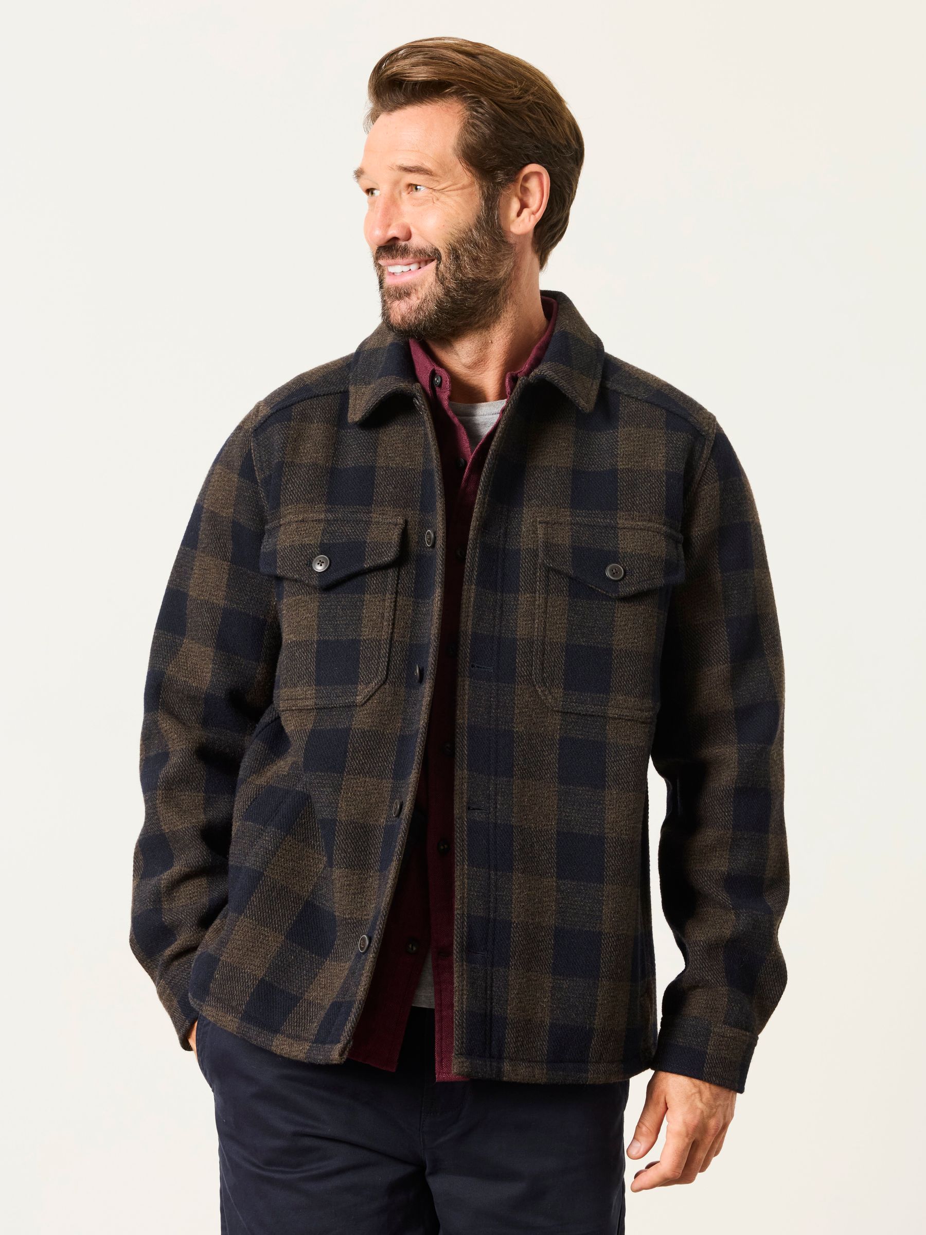 Milton Khaki Green Wool Mix Bonded Overshirt - Image 2 of 7 Milton Khaki Green Wool Mix Bonded Overshirt - Image 2 of 7