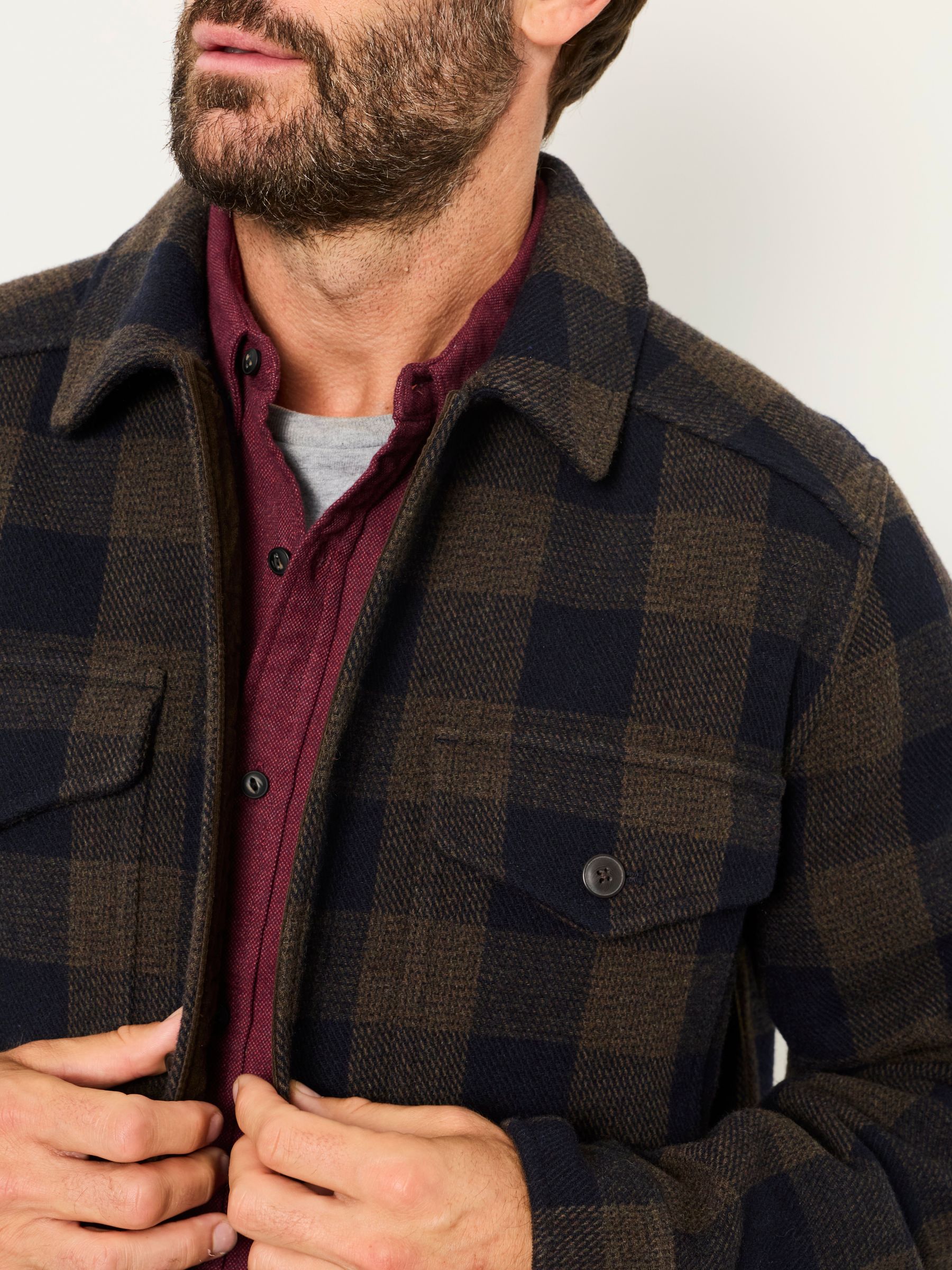 Milton Khaki Green Wool Mix Bonded Overshirt - Image 5 of 7