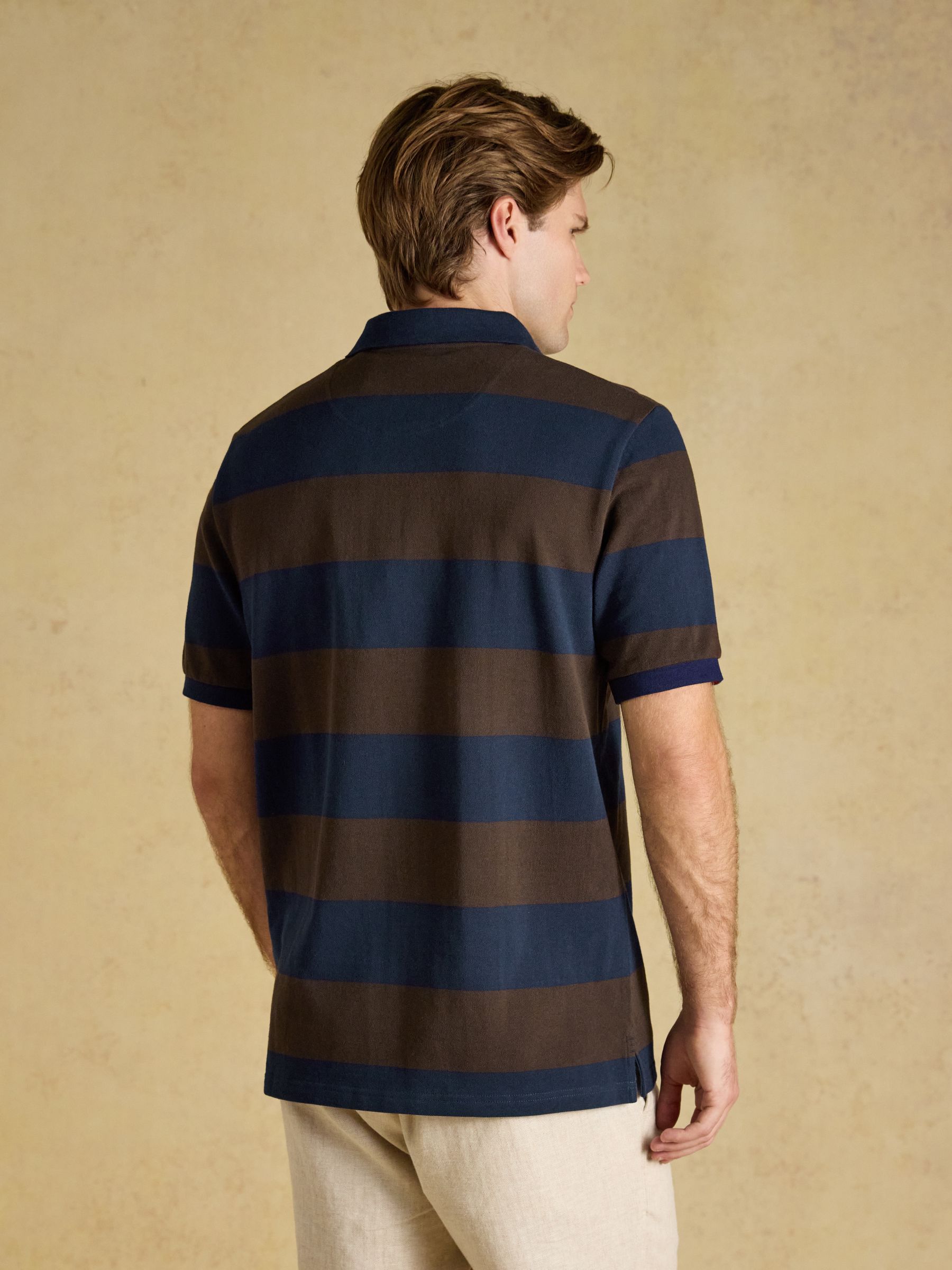Woody Navy & Brown Striped Short Sleeve Cotton Pique Polo Shirt - Image 2 of 8