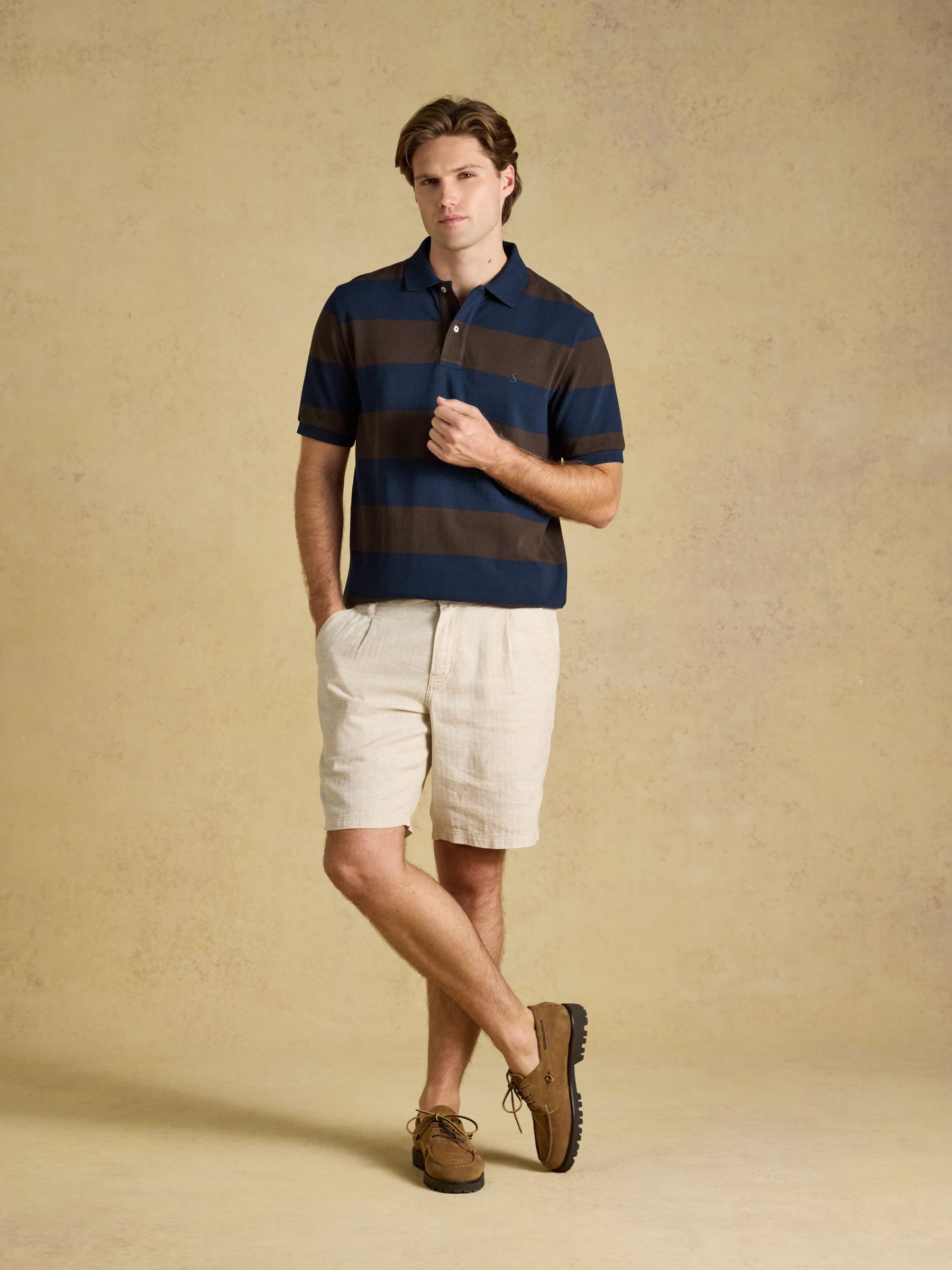 Woody Navy & Brown Striped Short Sleeve Cotton Pique Polo Shirt - Image 4 of 8